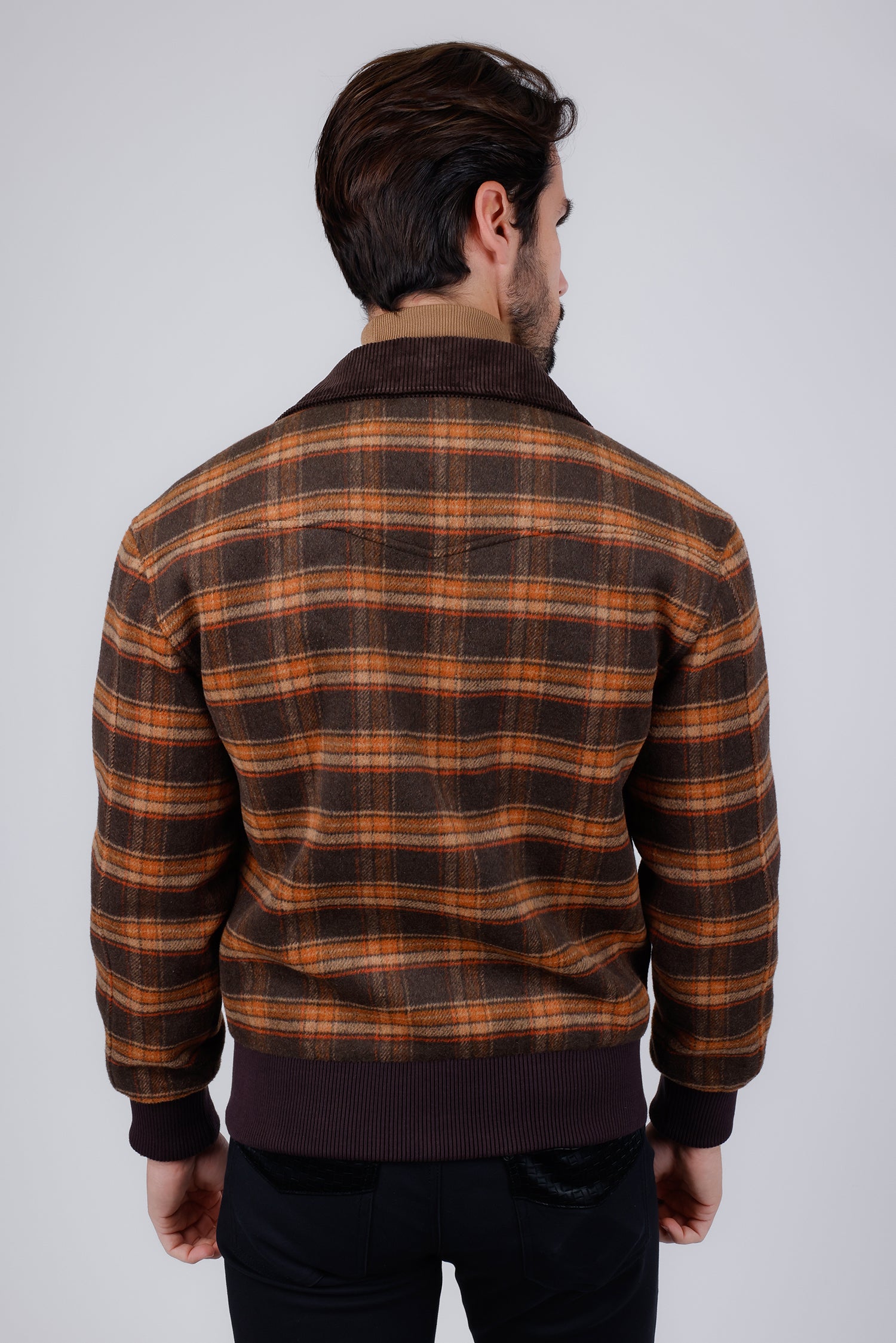 Barabas Men's Plaid Wool Winter Bomber Jacket 4BH91 Coffee