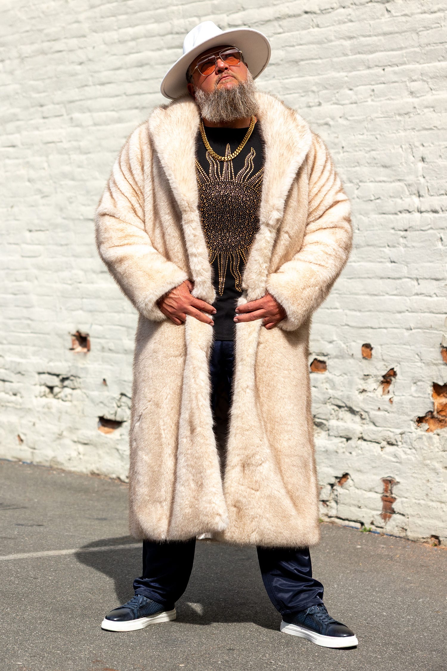 Barabas Men's Fur Shawl Lapel Luxury Long Coat 4BHL04 Cream