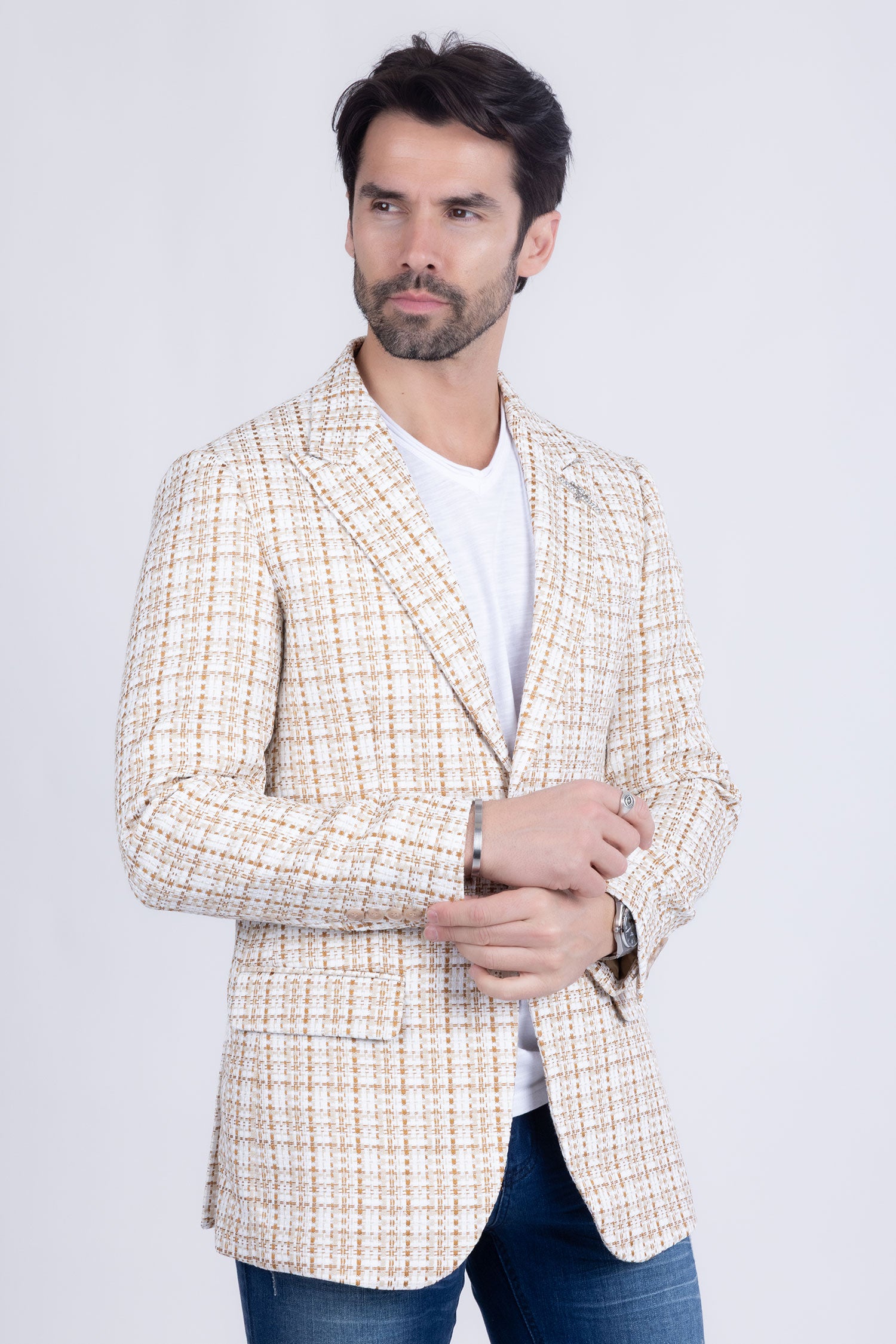 Barabas Men's Weave Pattern Premium Peak Lapel Blazer 4BL24 Camel Tan