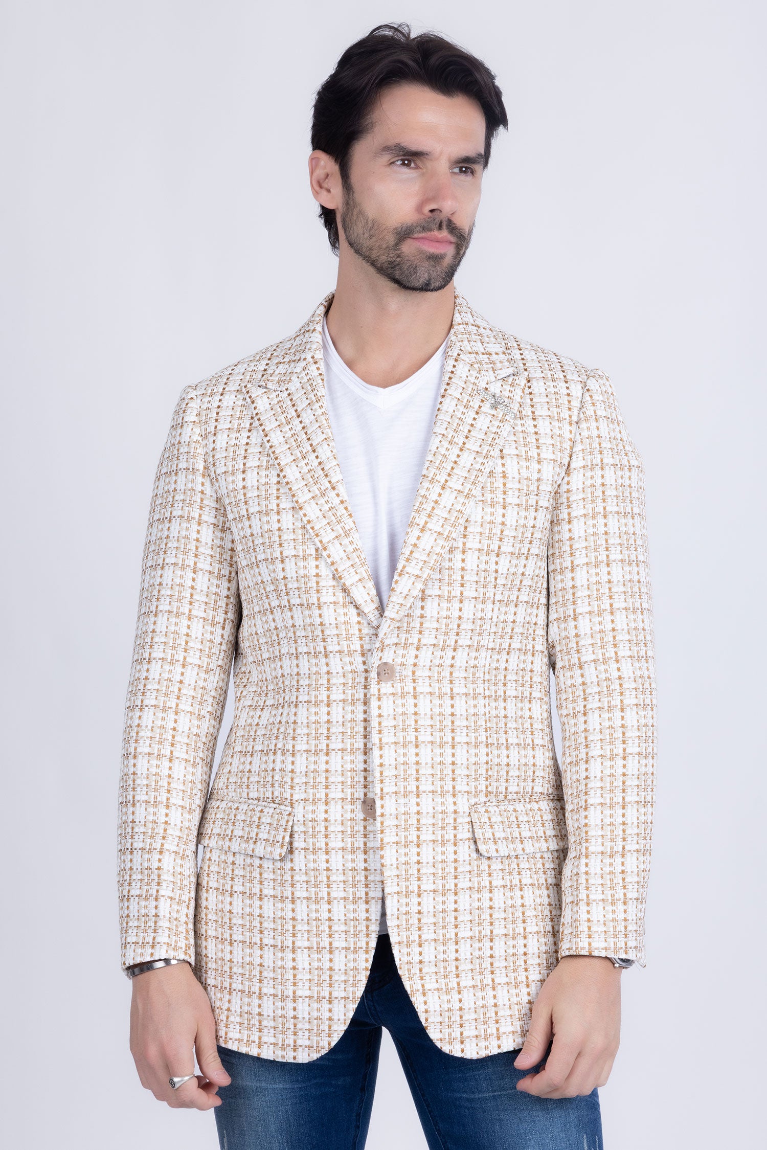 Barabas Men's Weave Pattern Premium Peak Lapel Blazer 4BL24 Camel Tan