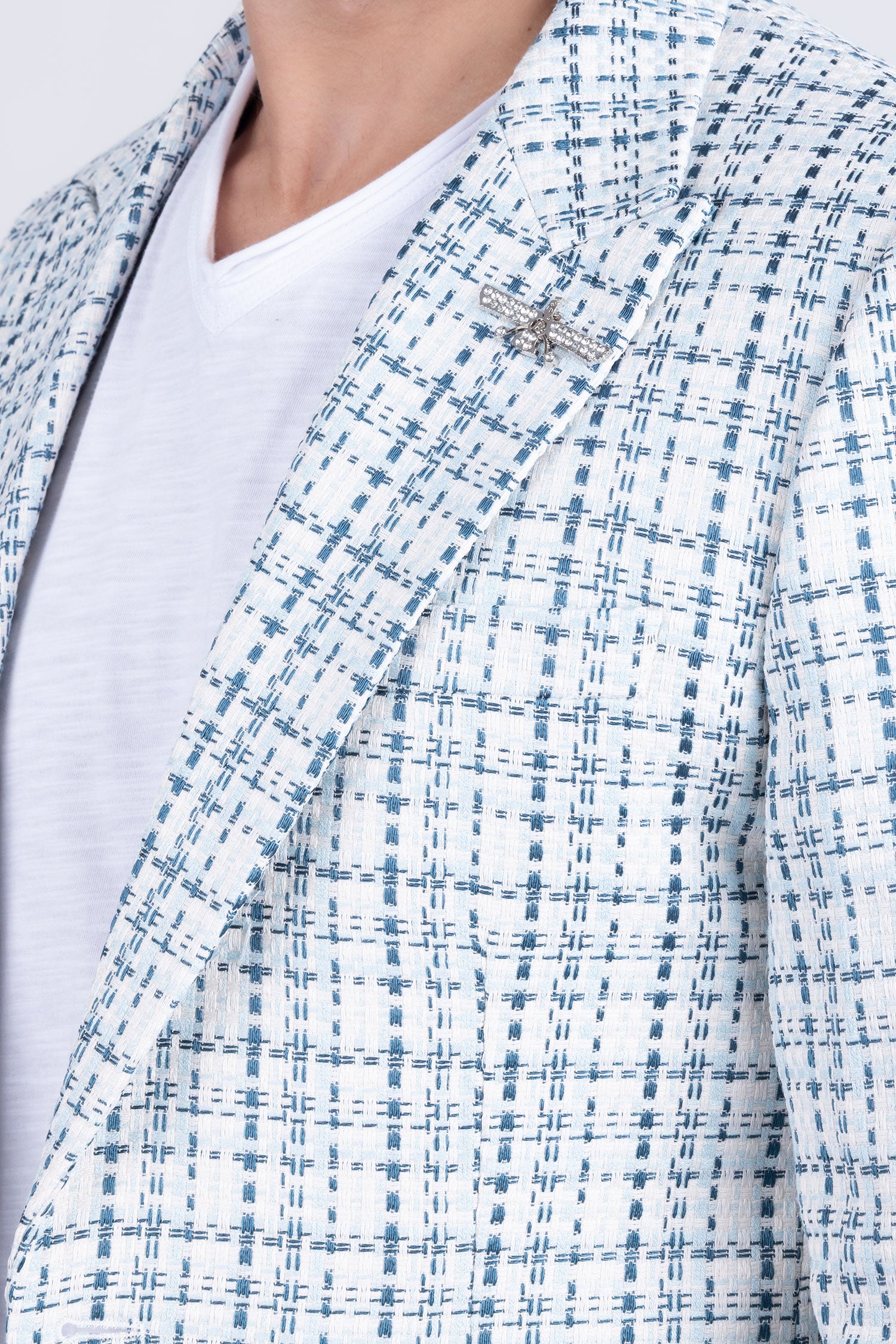 Barabas Men's Weave Pattern Premium Peak Lapel Blazer 4BL24 Green Blue