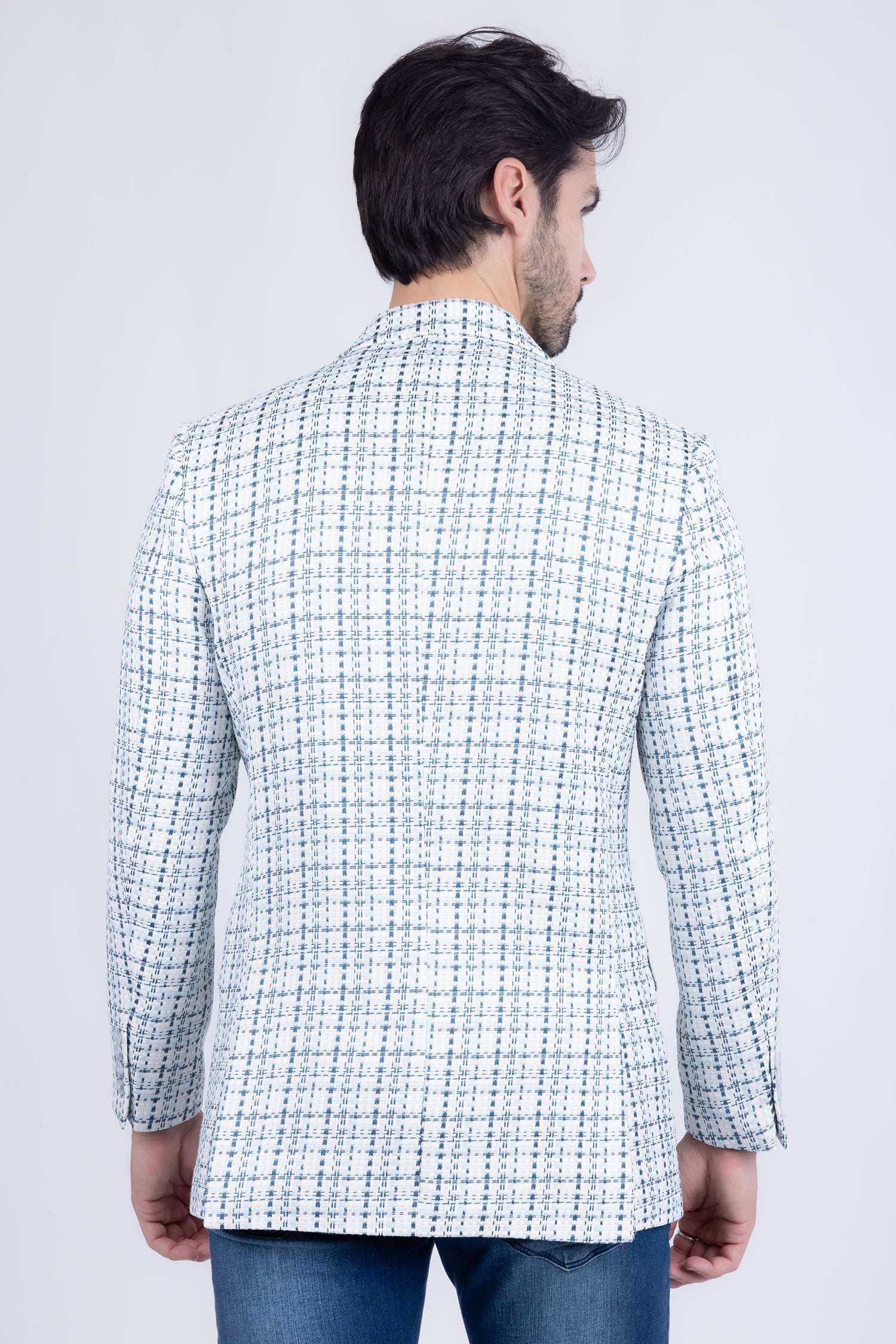 Barabas Men's Weave Pattern Premium Peak Lapel Blazer 4BL24 Green Blue