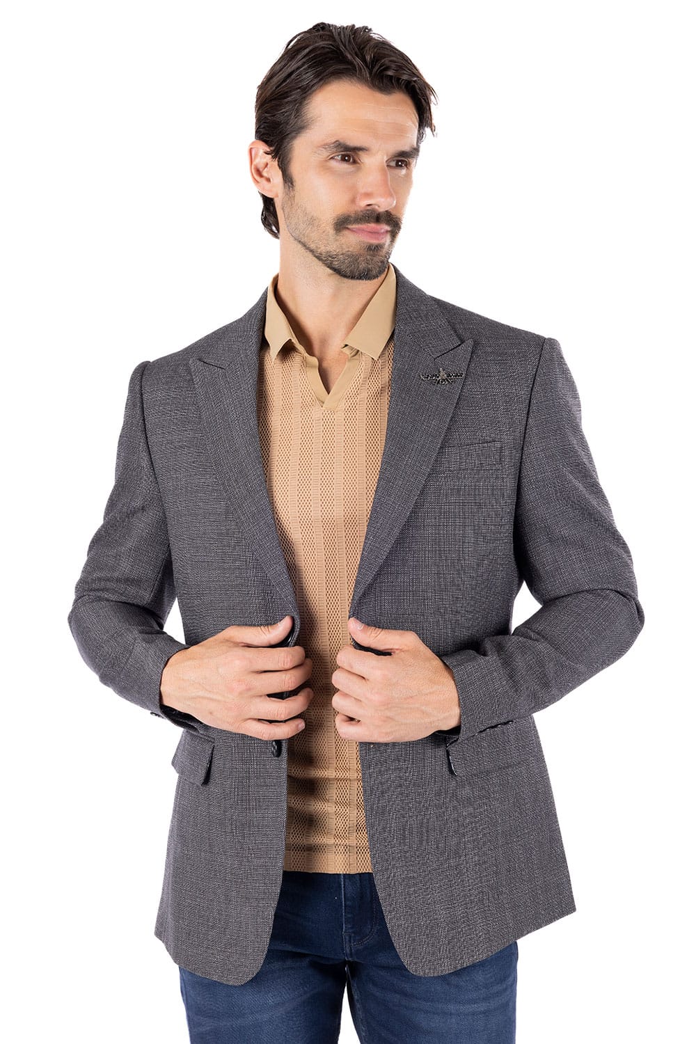 Barabas Men's Wool Fabric Matte Solid Peak Lapel Blazer 4BL31 Grey