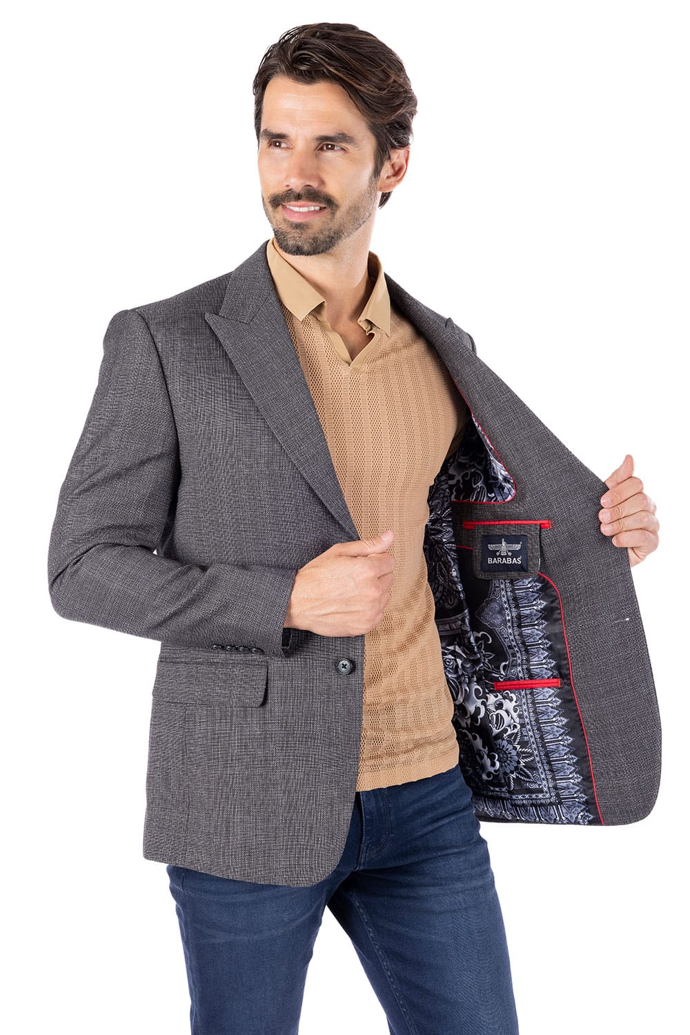 Barabas Men's Wool Fabric Matte Solid Peak Lapel Blazer 4BL31 Light Grey