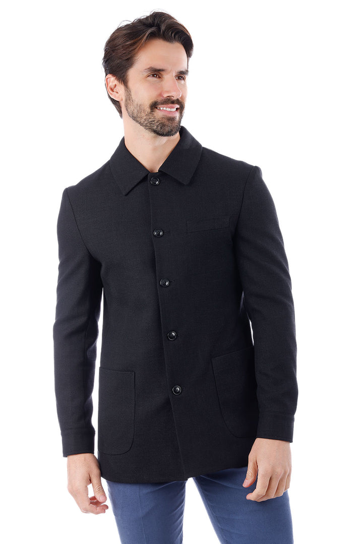 Barabas Men's Wool Texture Polo Collar Blazer 4BL33 Black