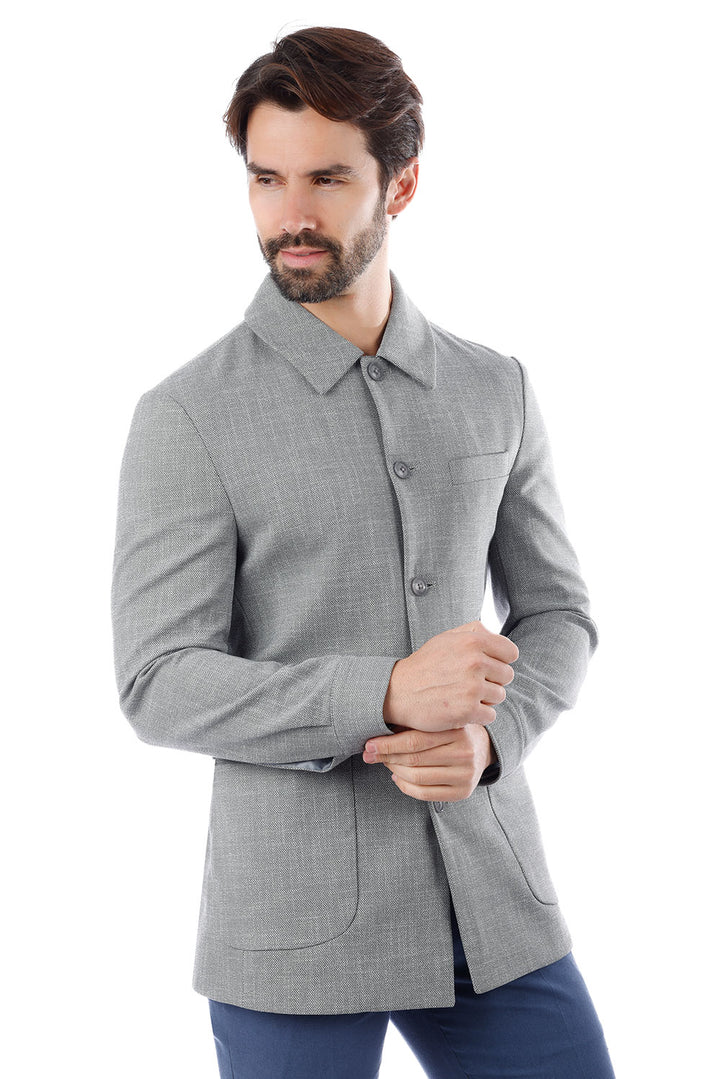 Barabas Men's Wool Texture Polo Collar Blazer 4BL33 Grey