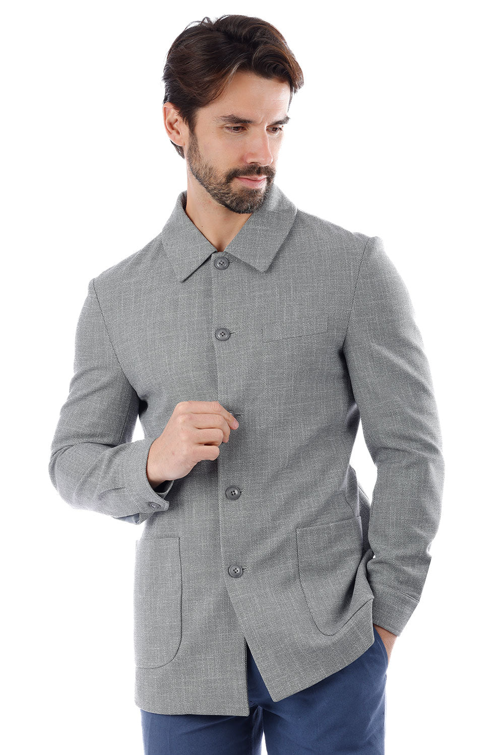 Barabas Men's Wool Texture Polo Collar Blazer 4BL33 Grey