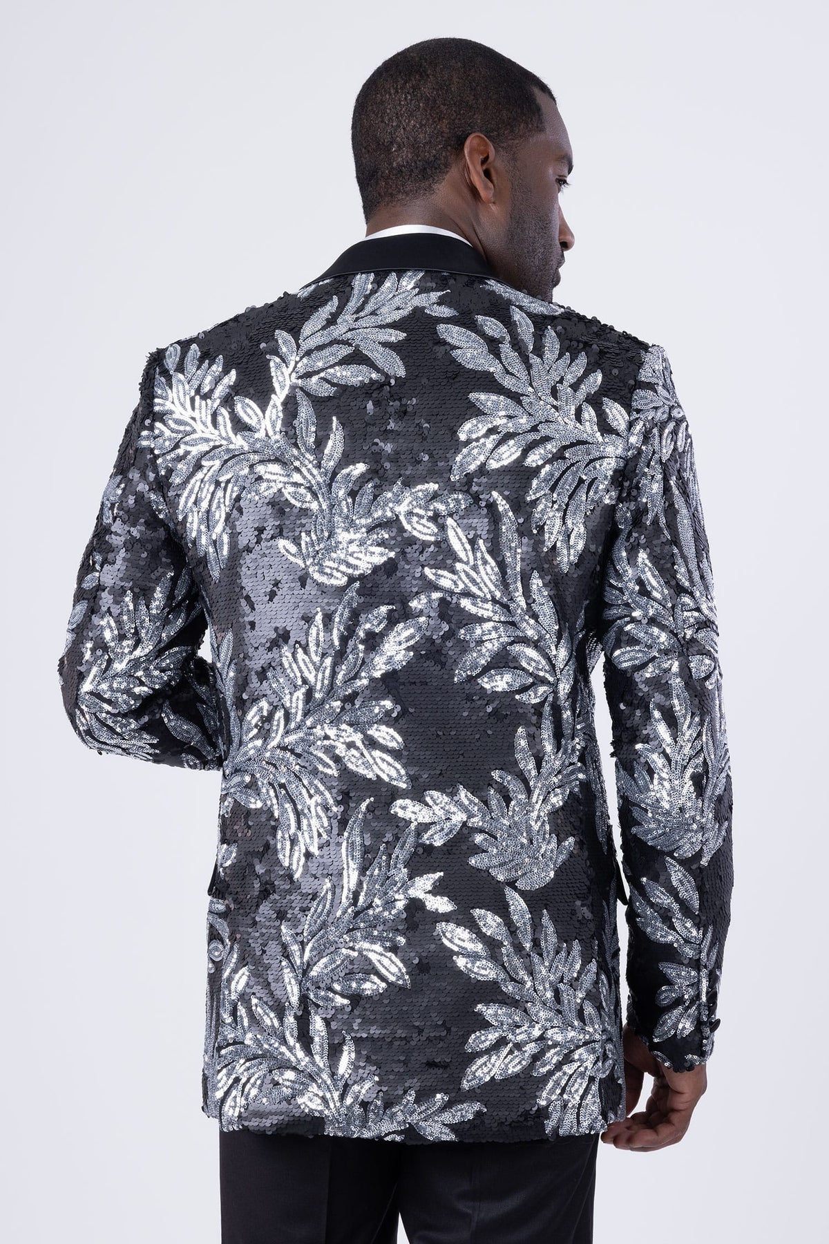 BARABAS Men's Floral Baroque Sequins Luxury Prom Blazer 4BL39 #Color_Black Silver