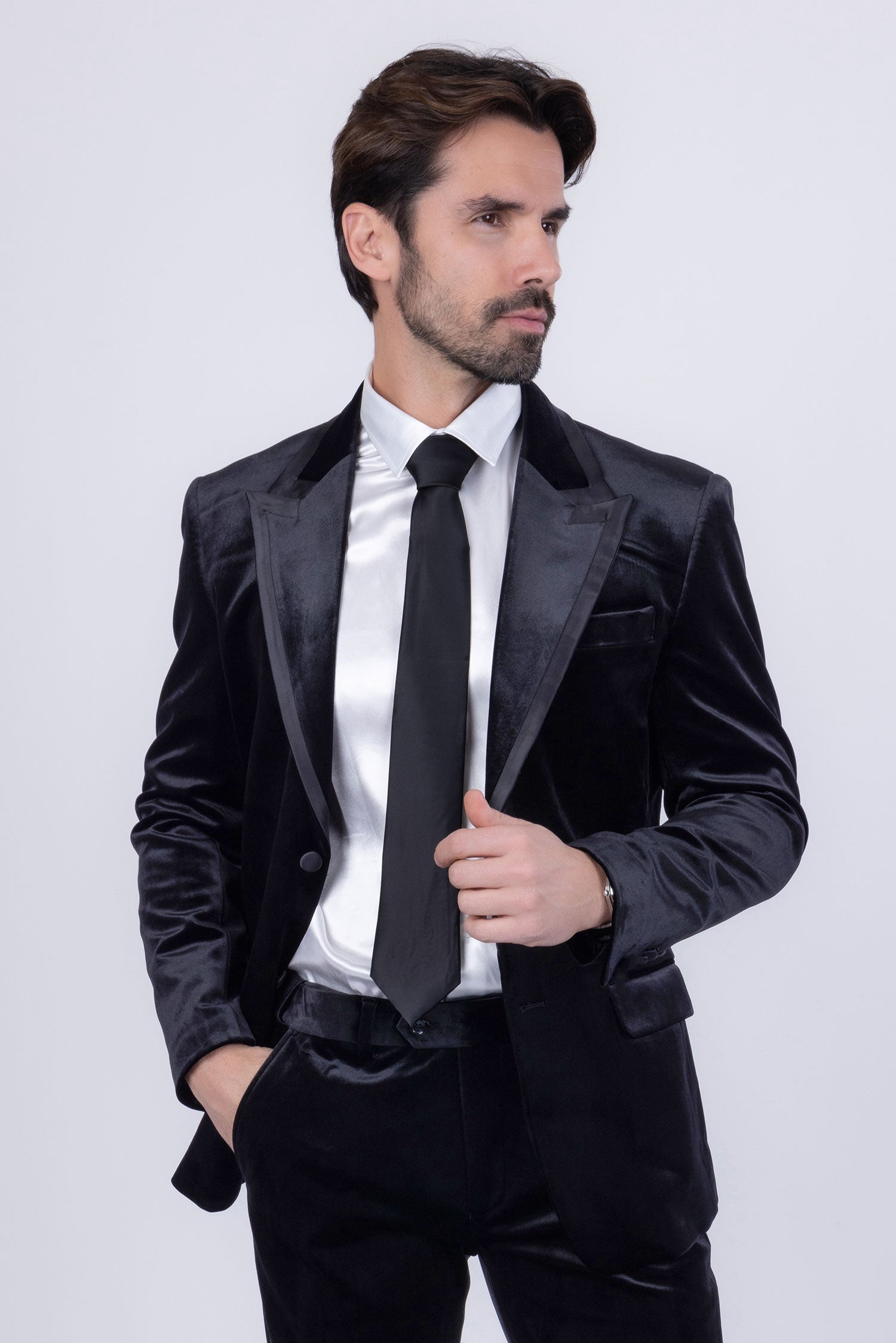 Barabas Men's Velvet Solid Color Shine Luxury Blazer 4BL40 Black