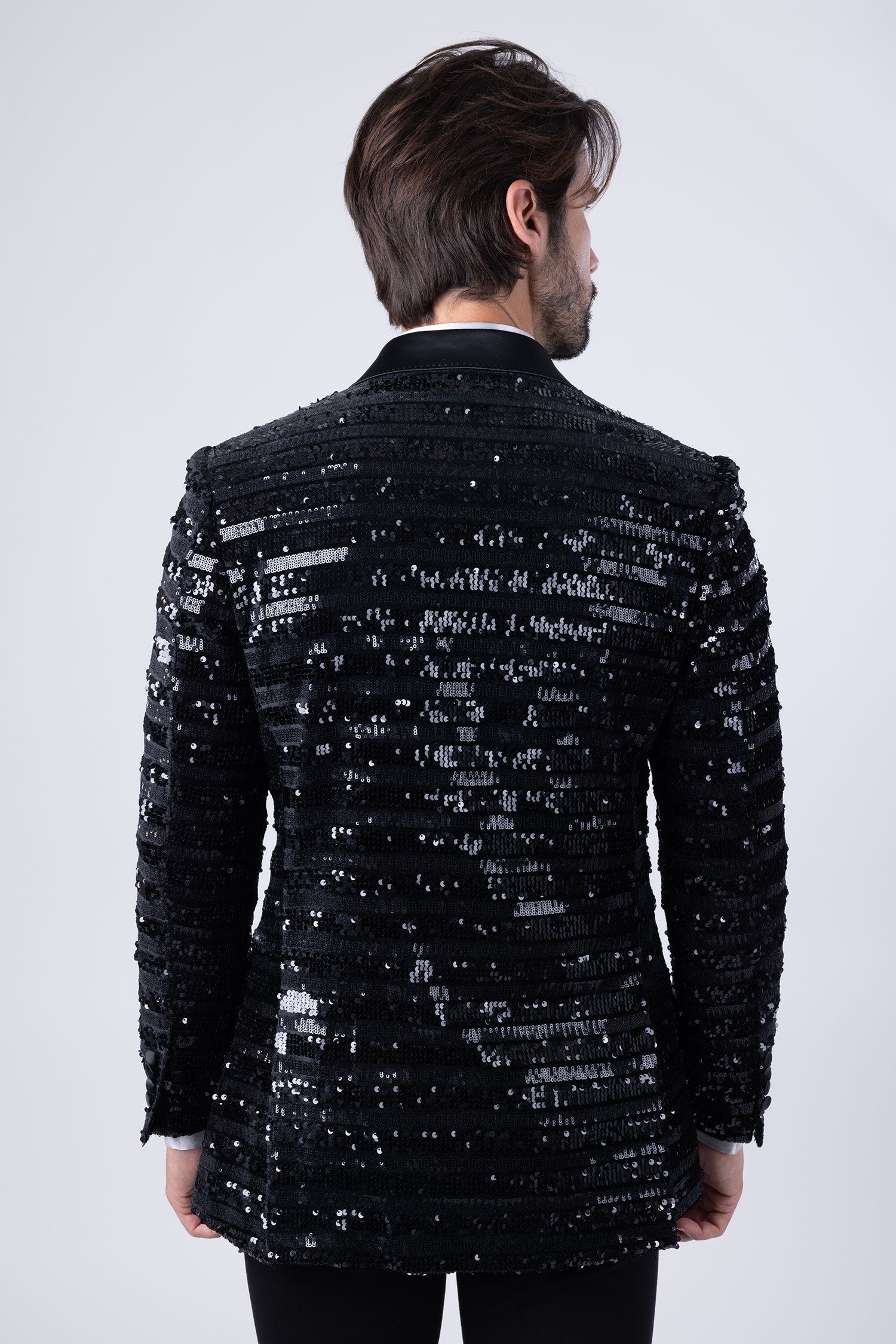 Barabas Men's Shiny Sequin Pattern Long Sleeve Blazer 4BL42 Black