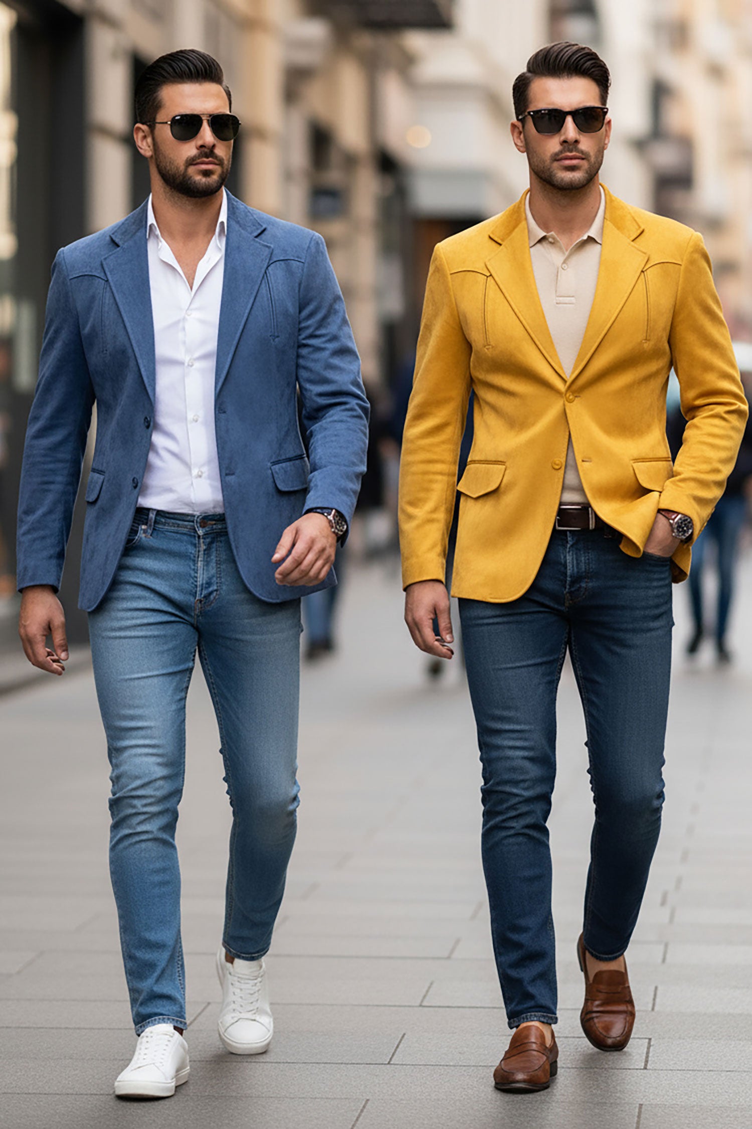 Barabas Men's Velvet Matte Solid Peak Lapel Blazer 4BL56 Yellow Blue