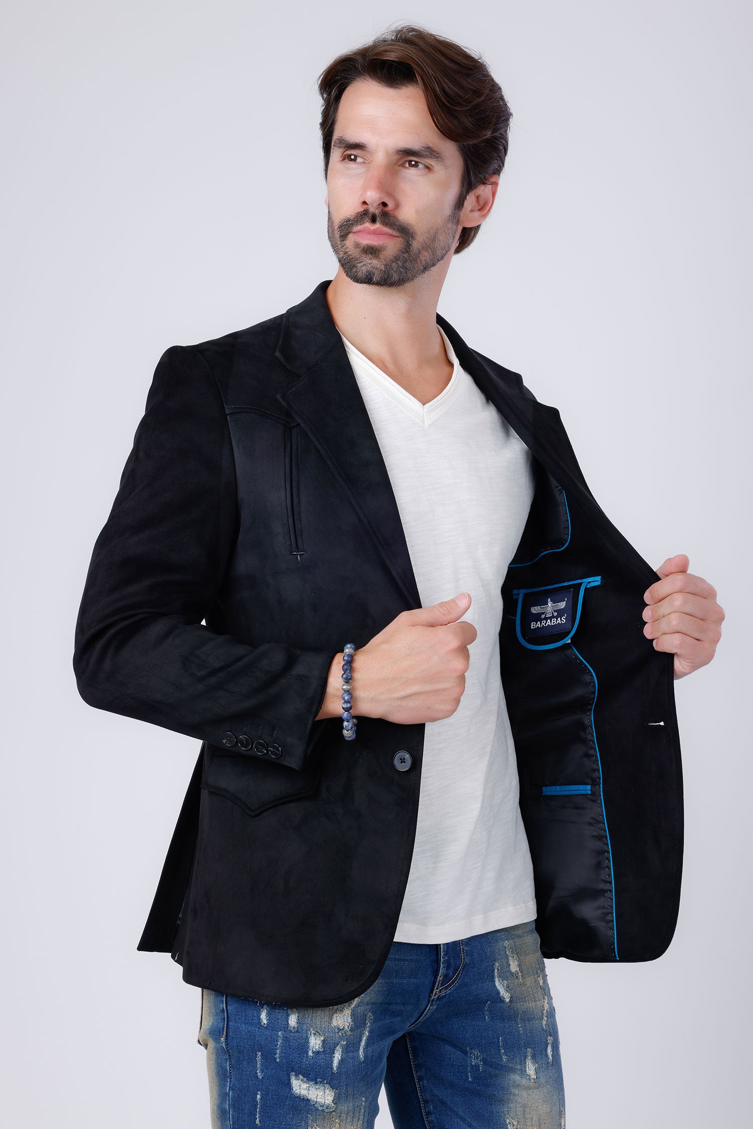 Barabas Men's Velvet Matte Solid Peak Lapel Blazer 4BL56 Black