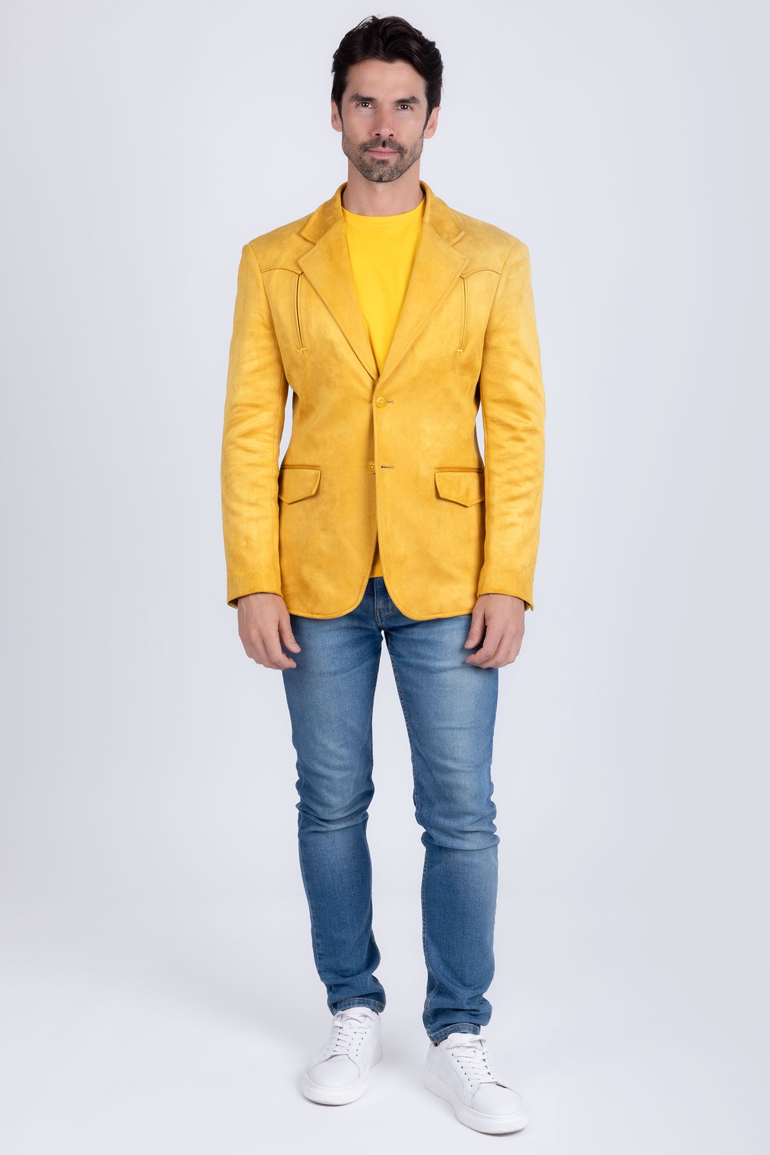 Barabas Men's Suede Matte Solid Peak Lapel Blazer 4BL56 Yellow