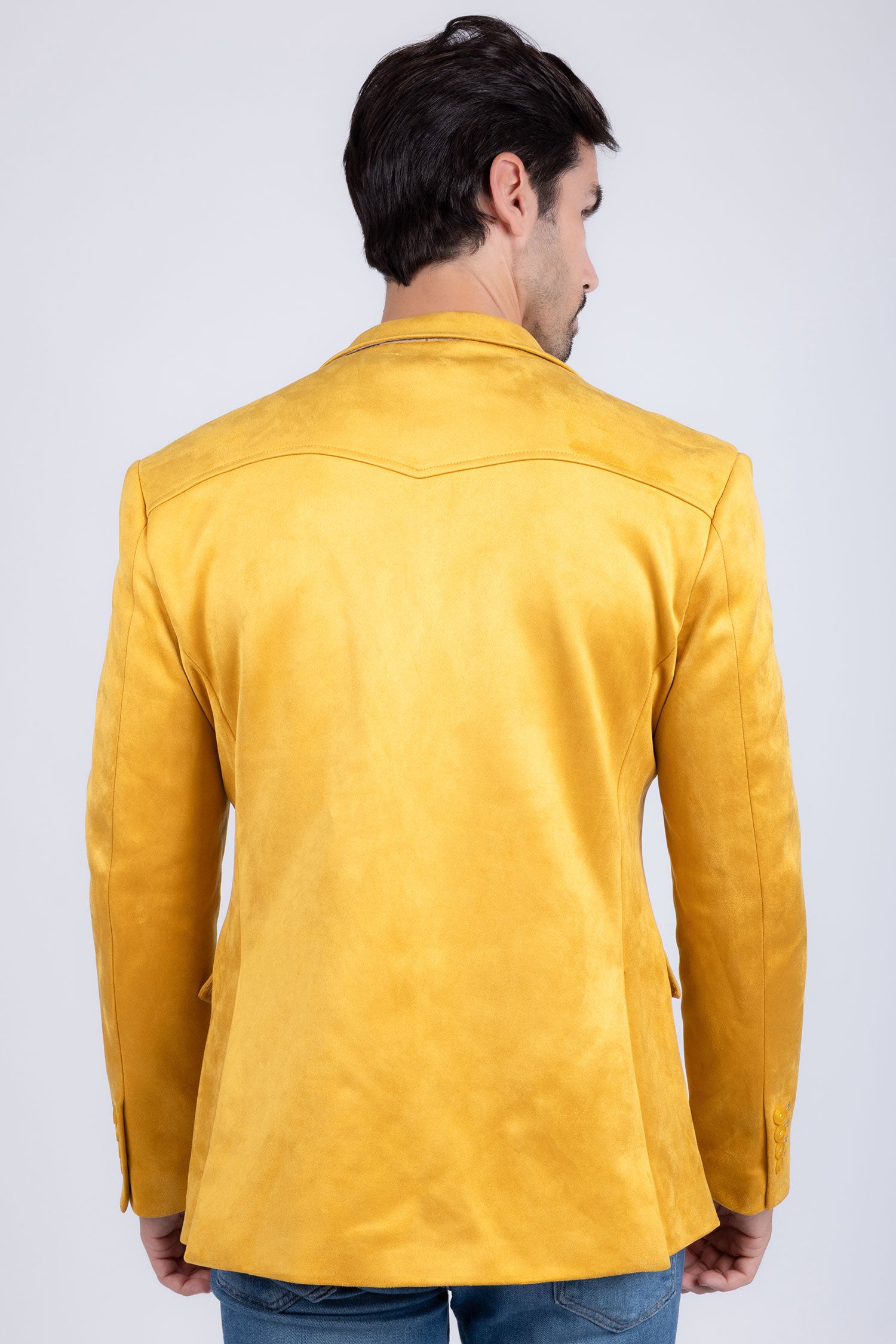 Barabas Men's Suede Matte Solid Peak Lapel Blazer 4BL56 Yellow