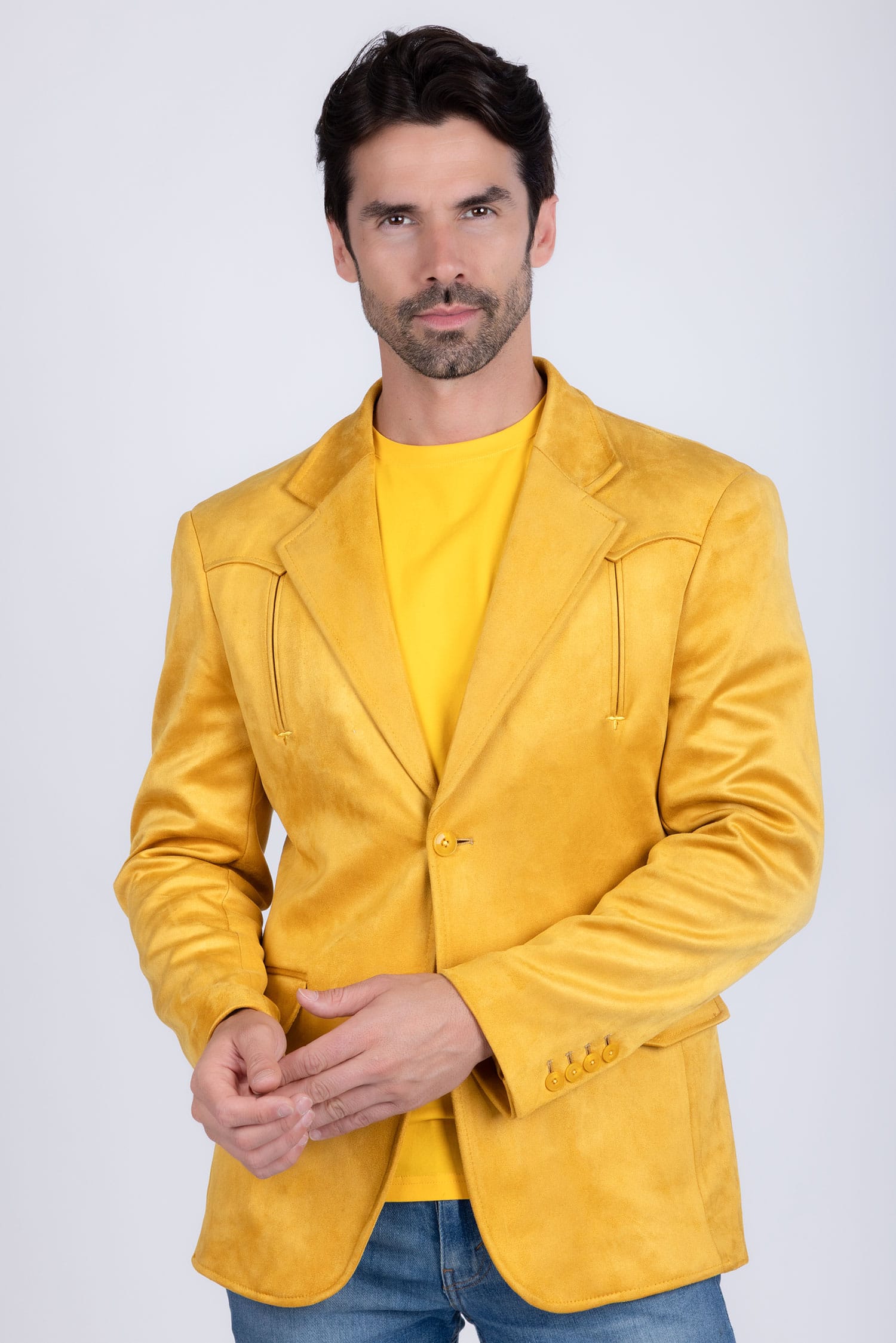 Barabas Men's Suede Matte Solid Peak Lapel Blazer 4BL56 Yellow