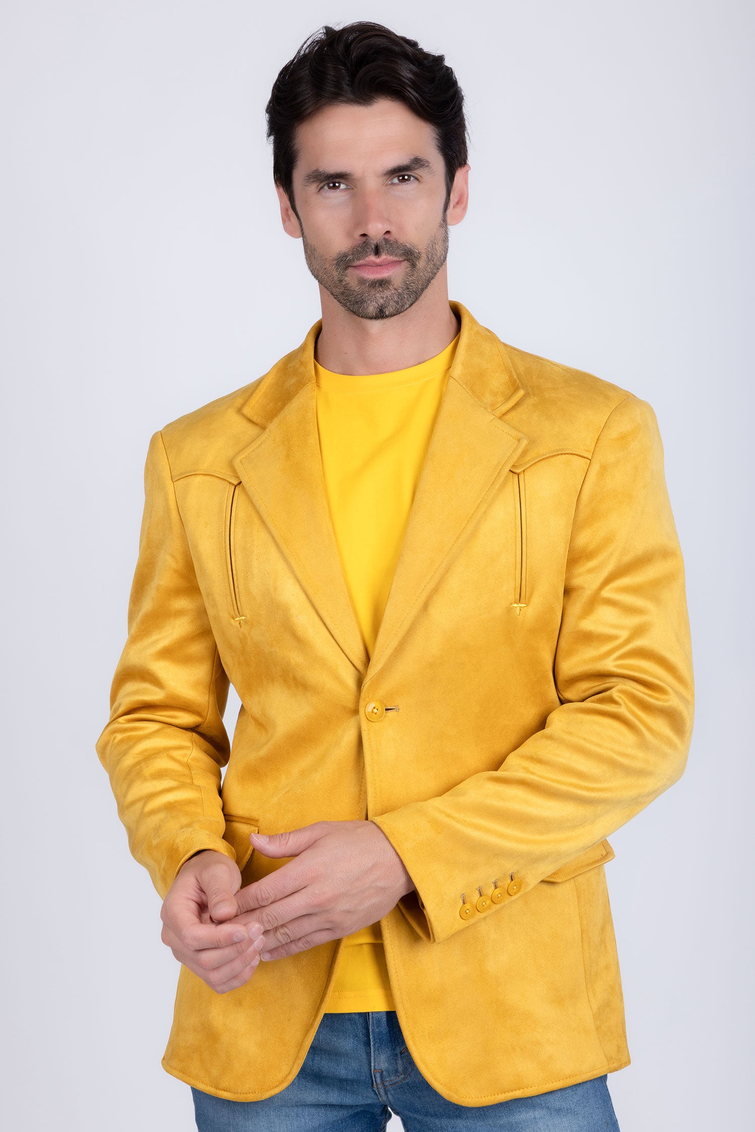 Barabas Men's Suede Matte Solid Peak Lapel Blazer 4BL56 Yellow