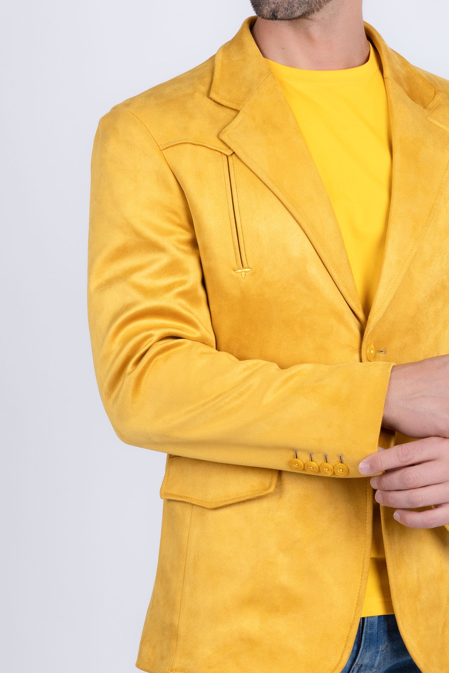 Barabas Men's Suede Matte Solid Peak Lapel Blazer 4BL56 Yellow