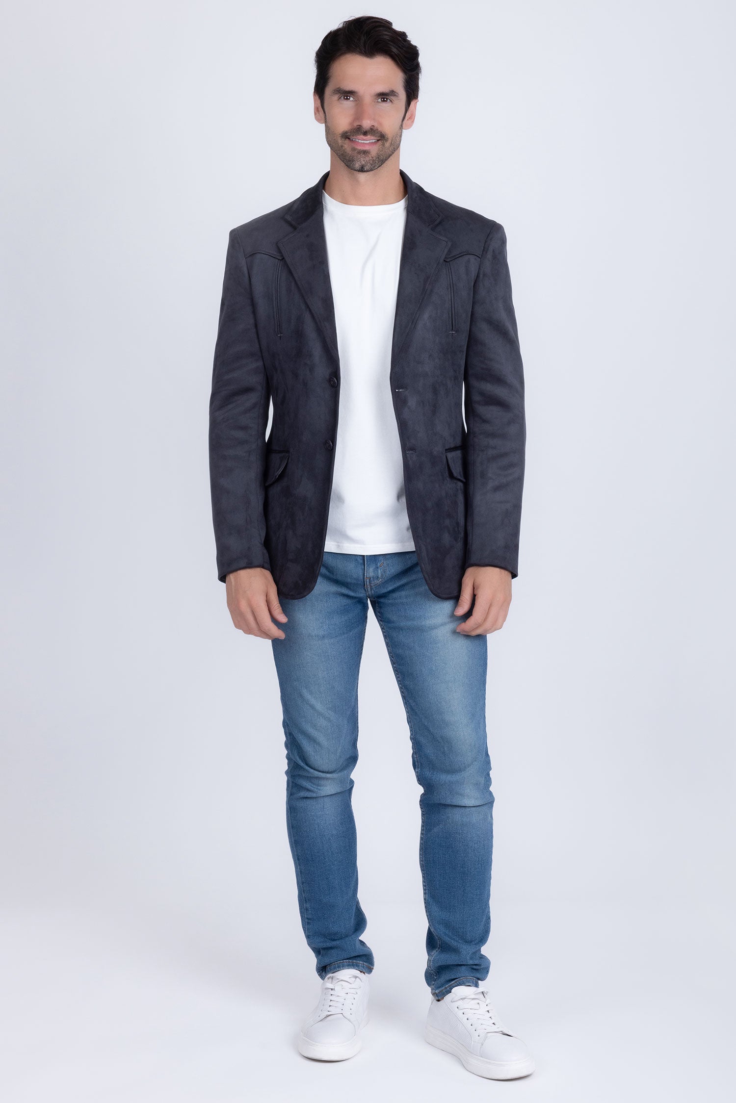 Barabas Men's Suede Matte Solid Peak Lapel Blazer 4BL56 Charcoal