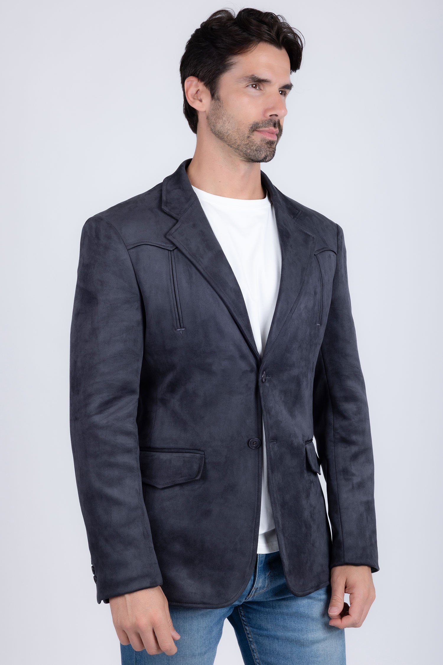 Barabas Men's Suede Matte Solid Peak Lapel Blazer 4BL56 Charcoal