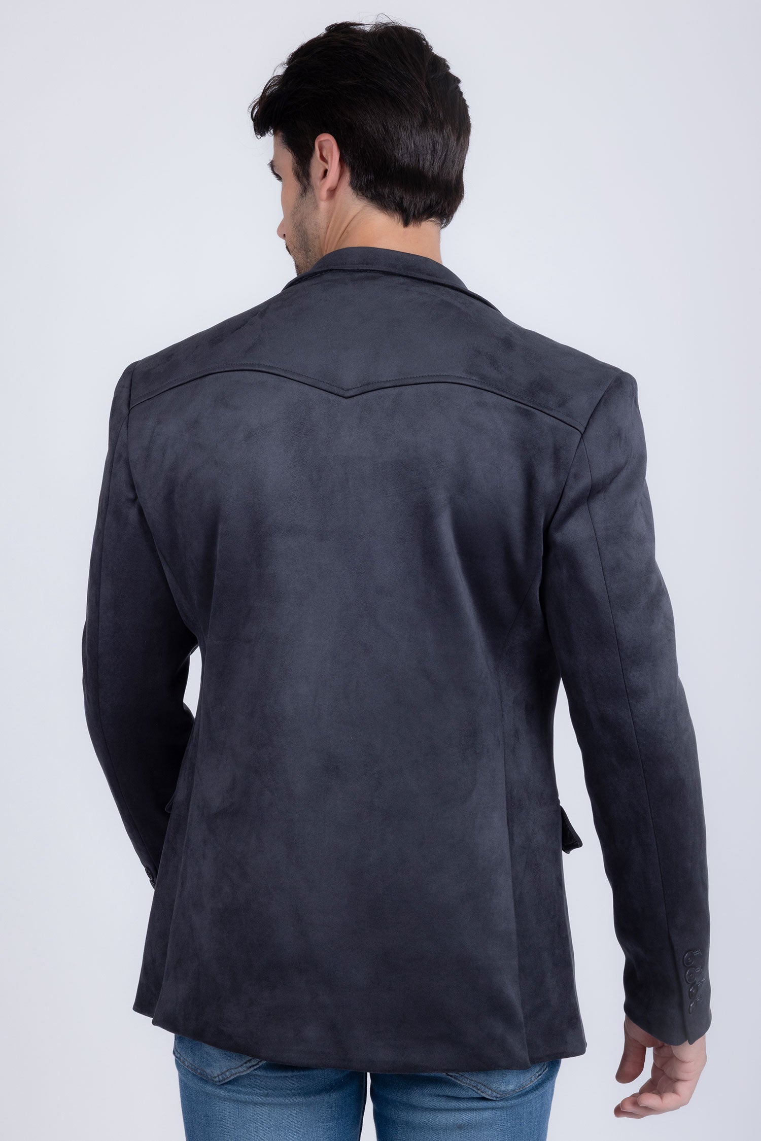 Barabas Men's Suede Matte Solid Peak Lapel Blazer 4BL56 Charcoal