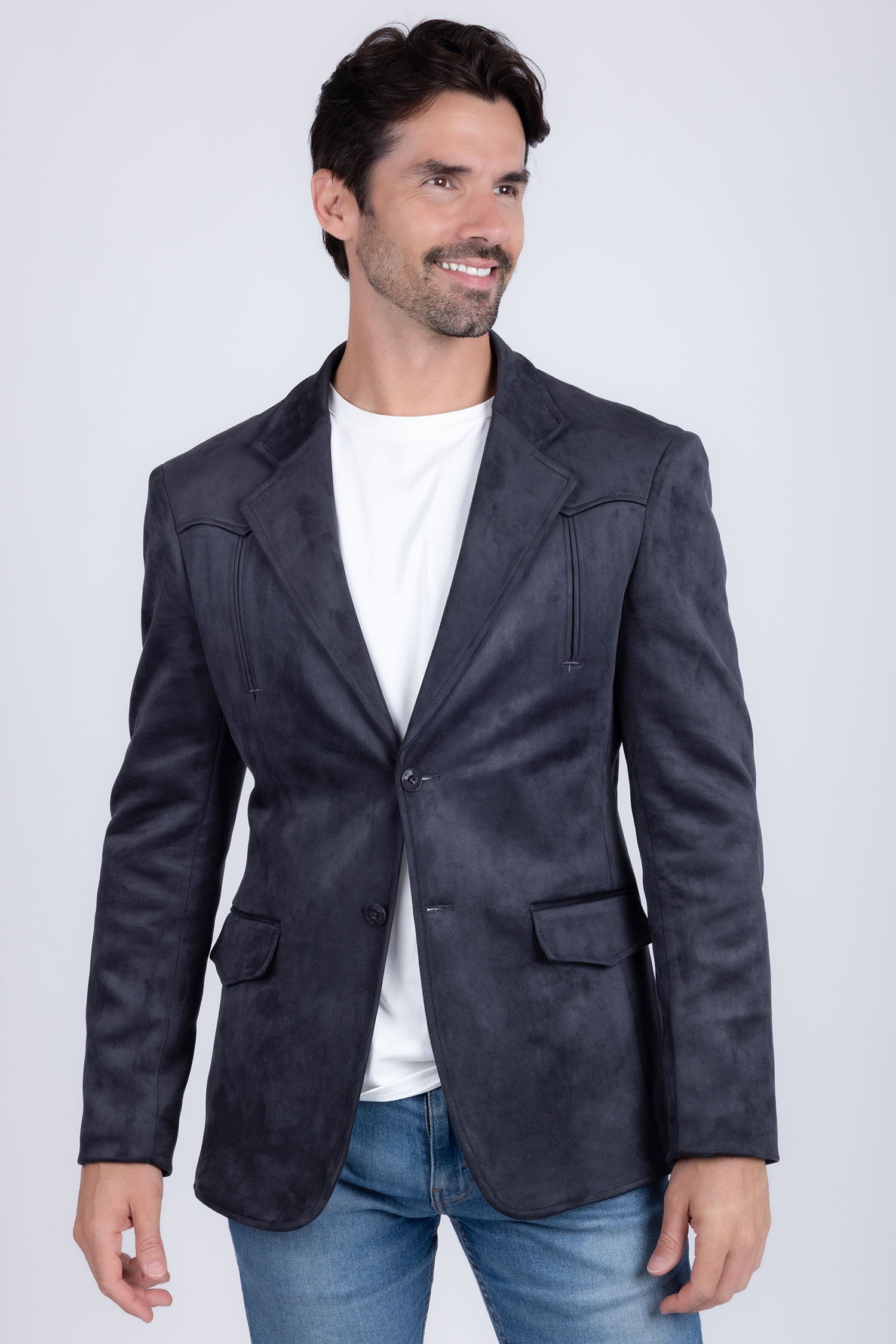 Barabas Men's Suede Matte Solid Peak Lapel Blazer 4BL56 Charcoal