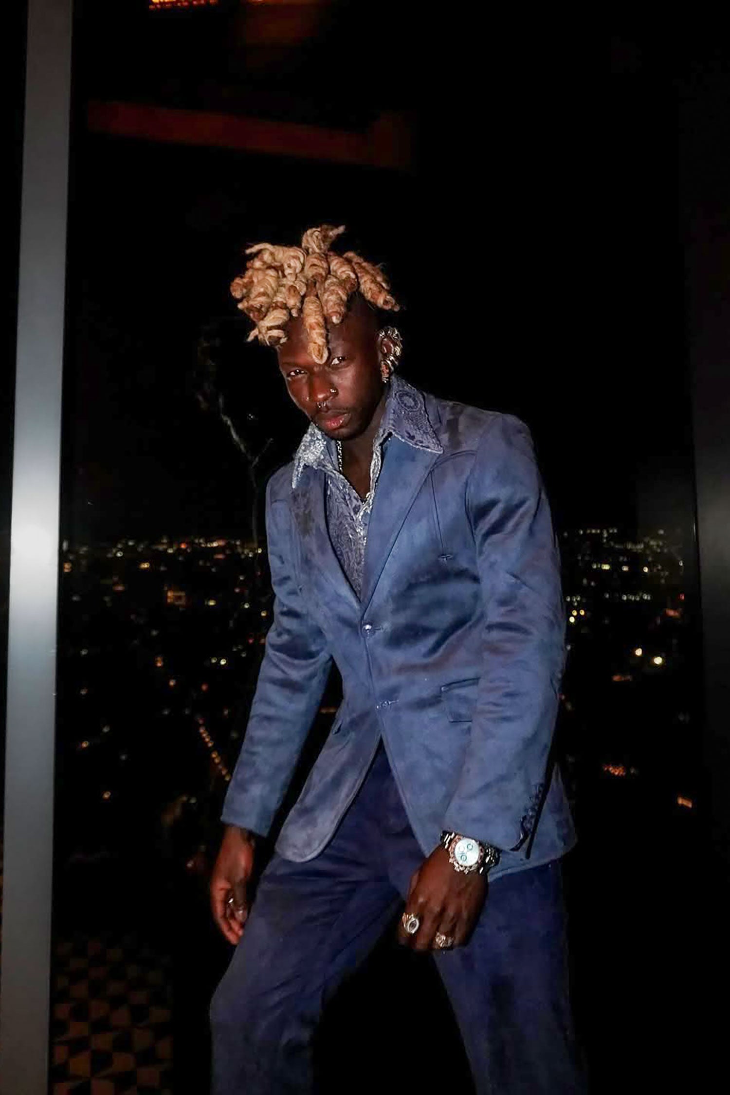 Barabas Men's Velvet Matte Solid Peak Lapel Blazer 4BL56 Denim