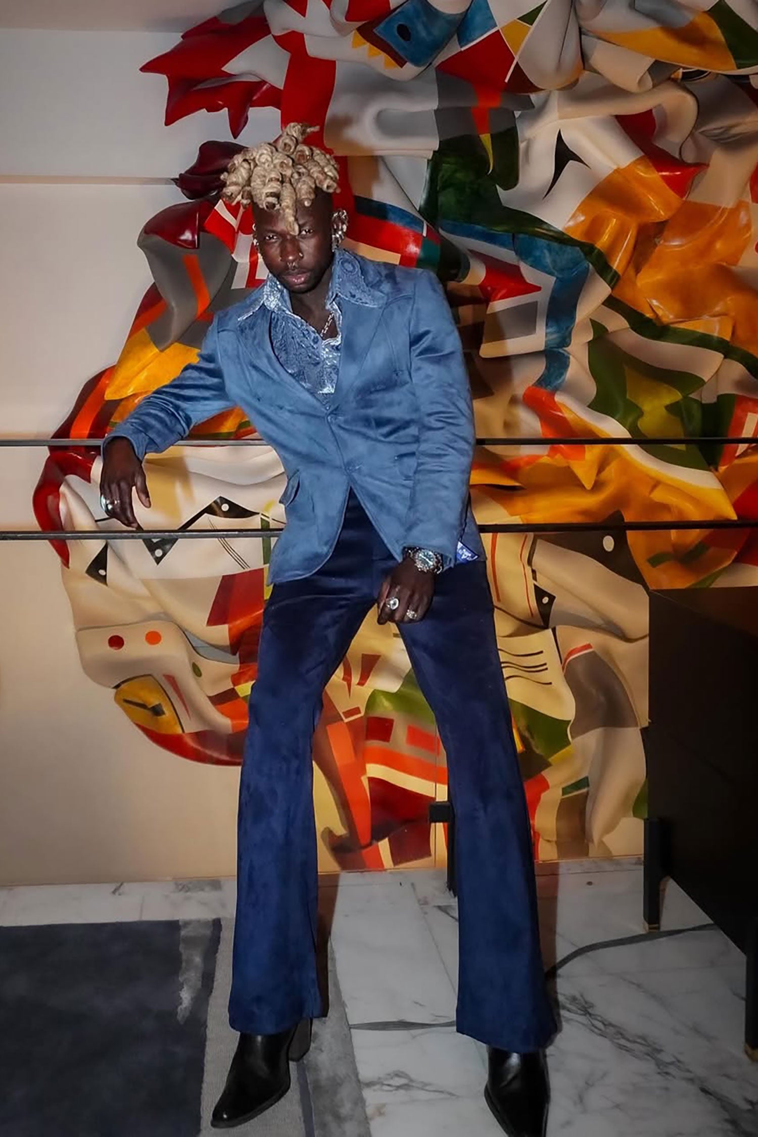 Barabas Men's Velvet Stretch Flare Casual Bell Bottom Pants 5WP01 Navy