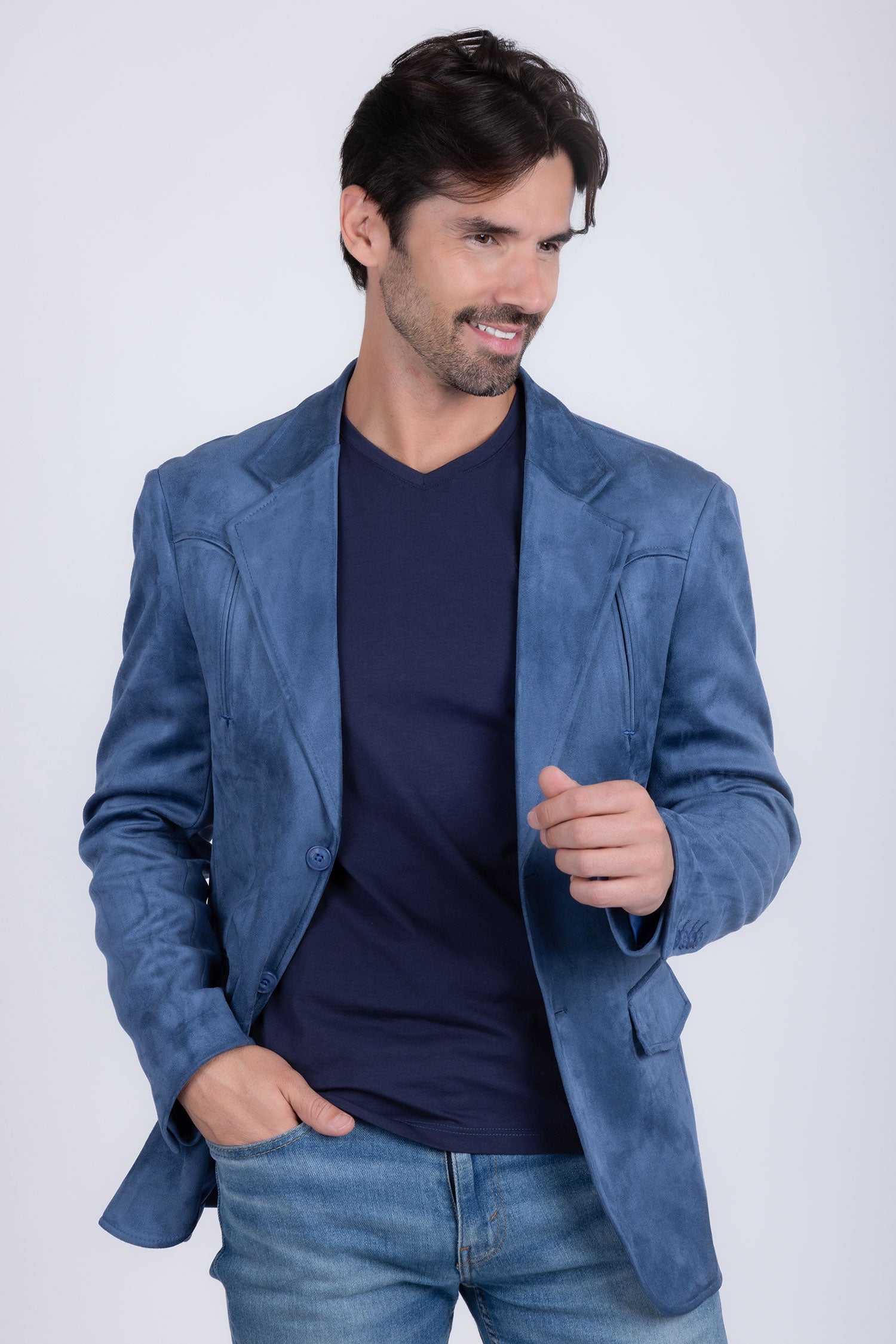 Barabas Men's Suede Matte Solid Peak Lapel Blazer 4BL56 Blue