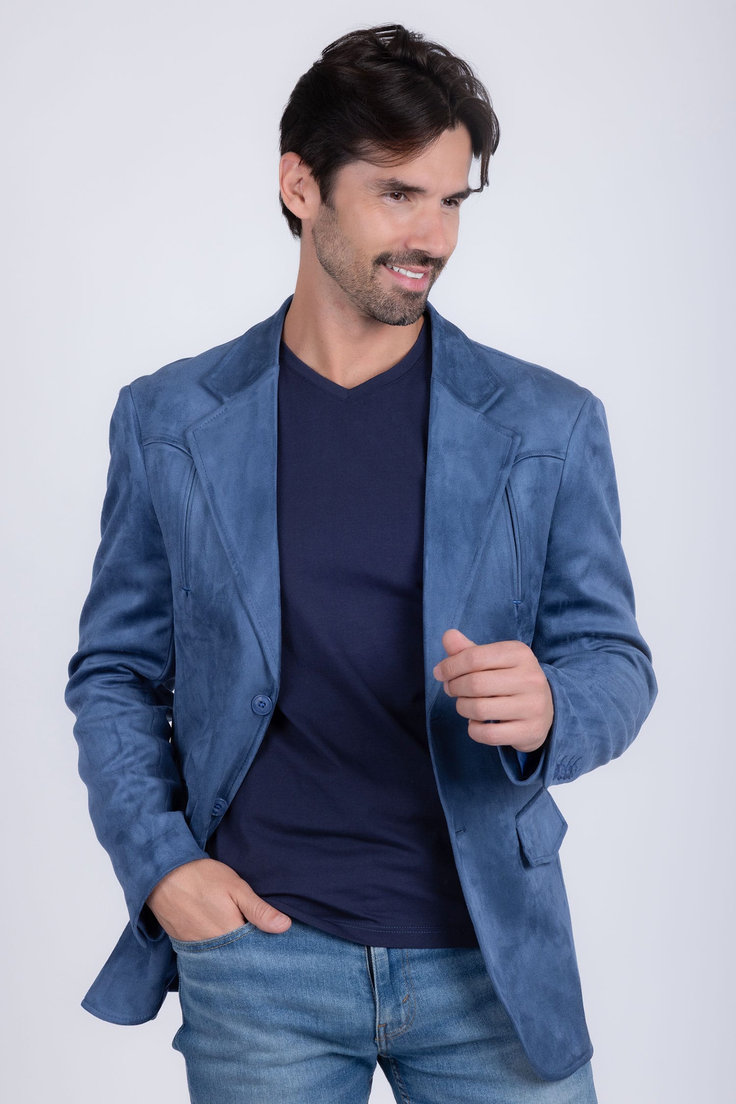Barabas Men's Suede Matte Solid Peak Lapel Blazer 4BL56 Blue