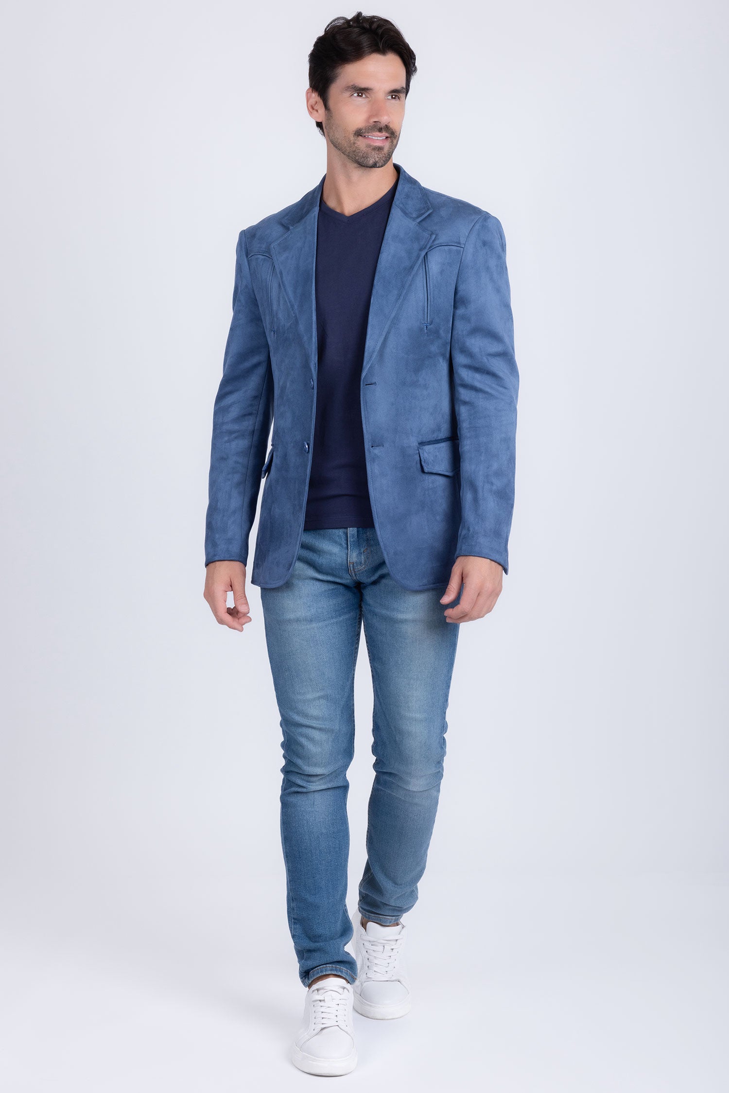 Barabas Men's Suede Matte Solid Peak Lapel Blazer 4BL56 Blue