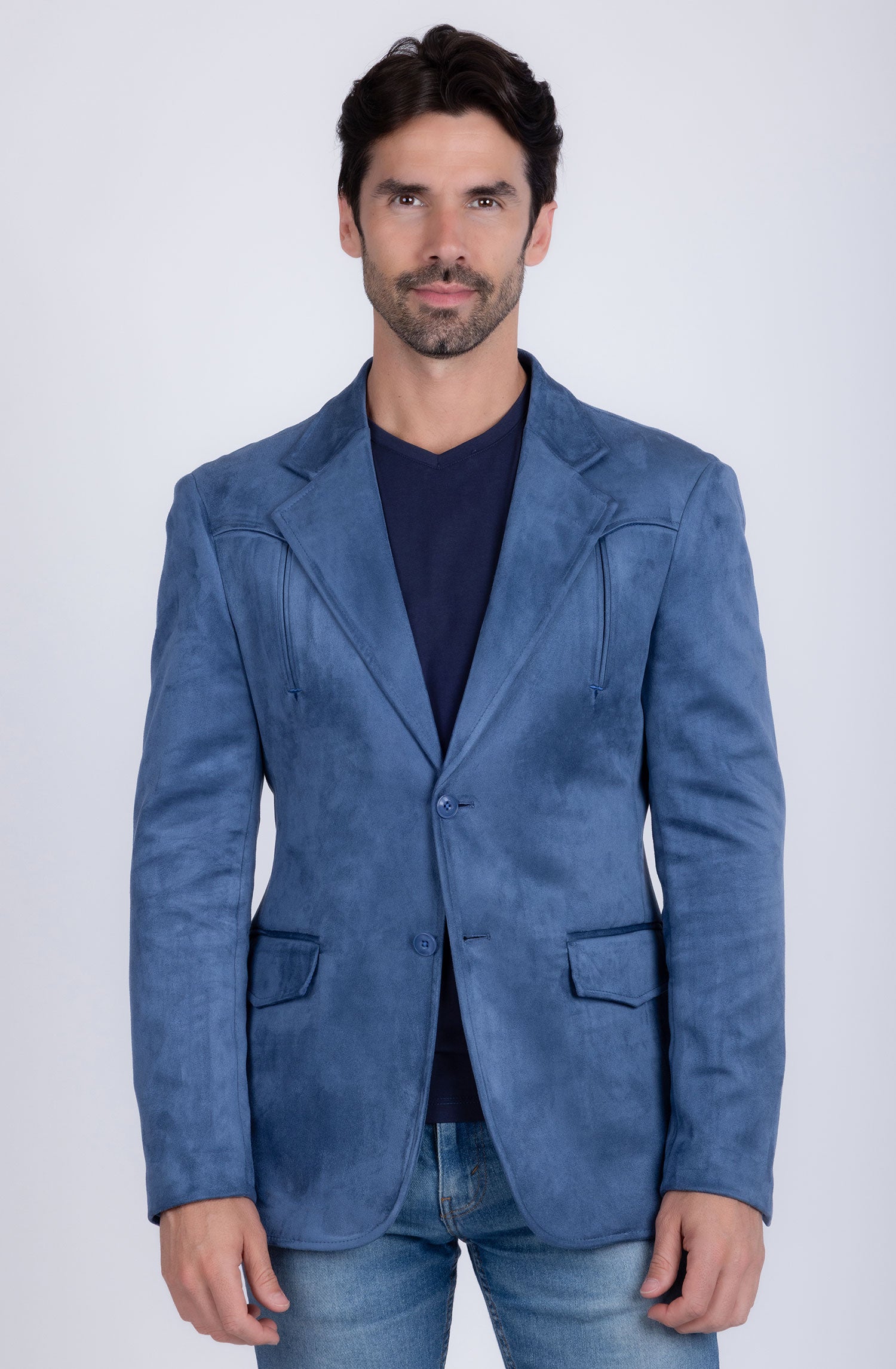 Barabas Men's Suede Matte Solid Peak Lapel Blazer 4BL56 Blue