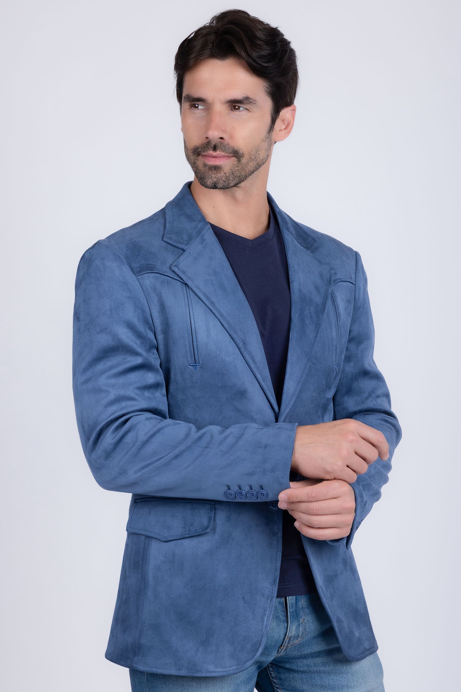 Barabas Men's Suede Matte Solid Peak Lapel Blazer 4BL56 Blue