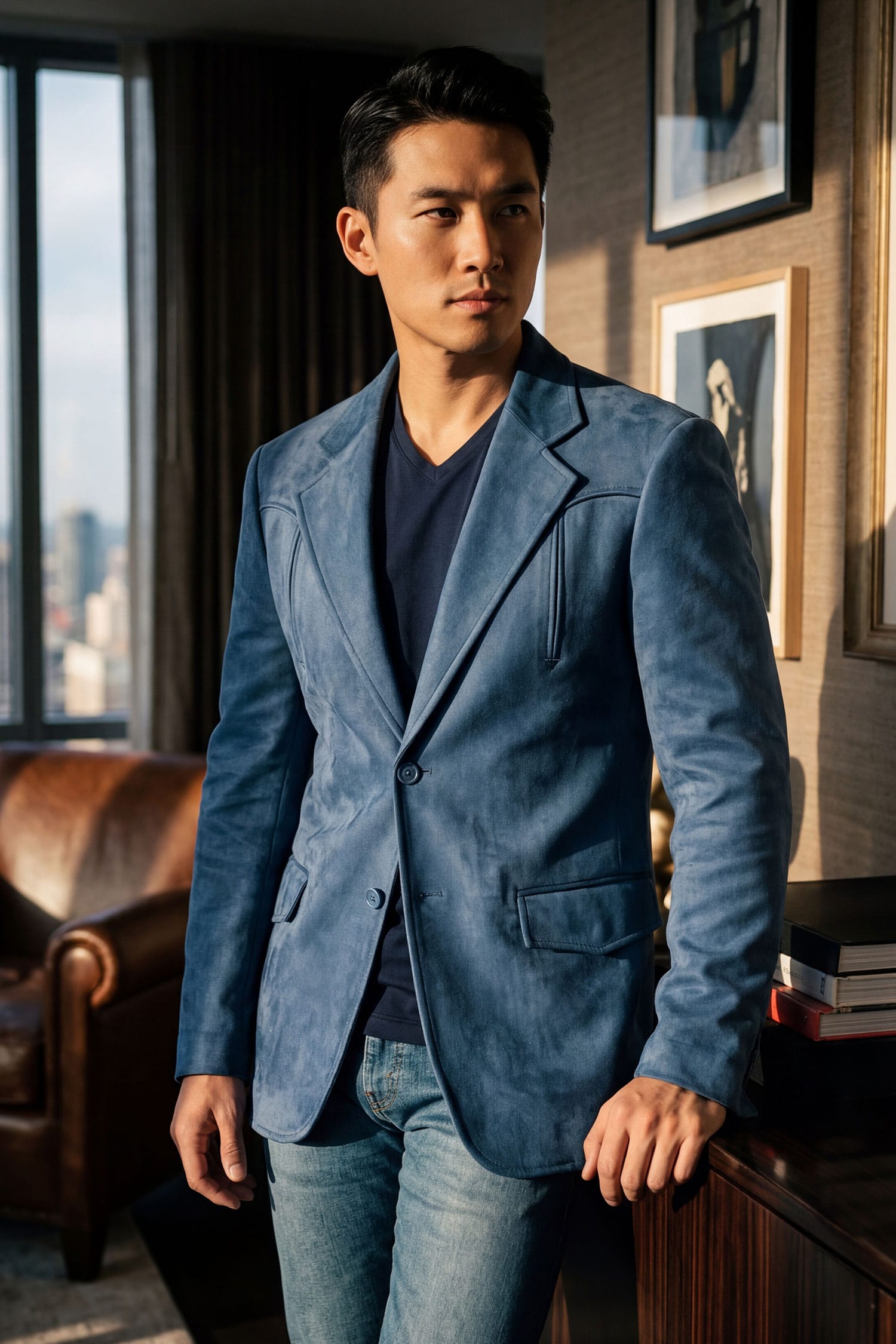 Barabas Men's Velvet Matte Solid Peak Lapel Blazer 4BL56 Denim