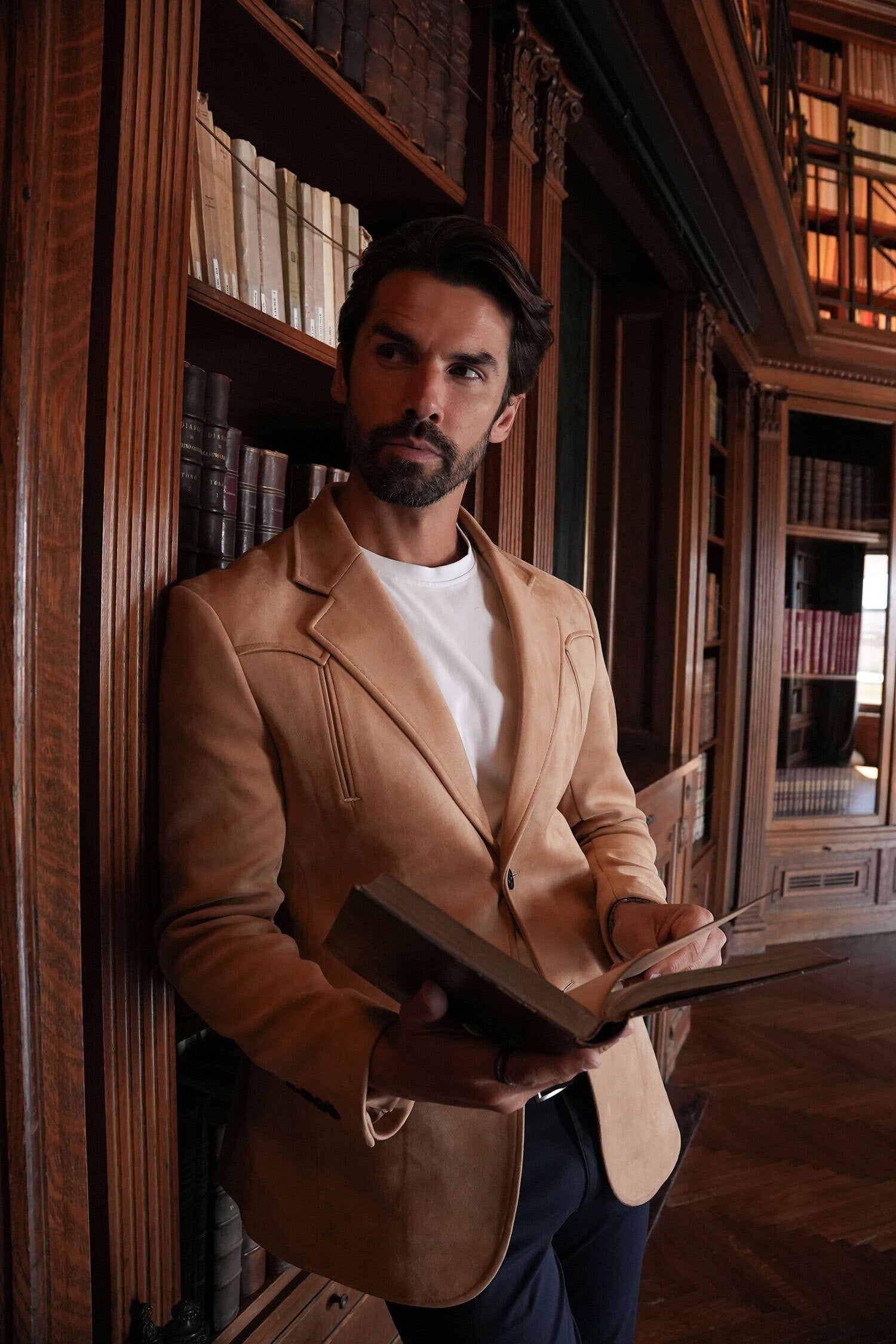 Barabas Men's Velvet Matte Solid Peak Lapel Blazer 4BL56 Khaki