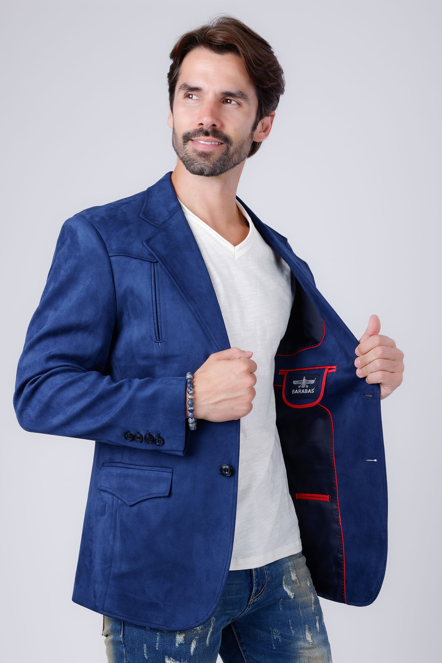 Barabas Men's Velvet Matte Solid Peak Lapel Blazer 4BL56 Light Blue