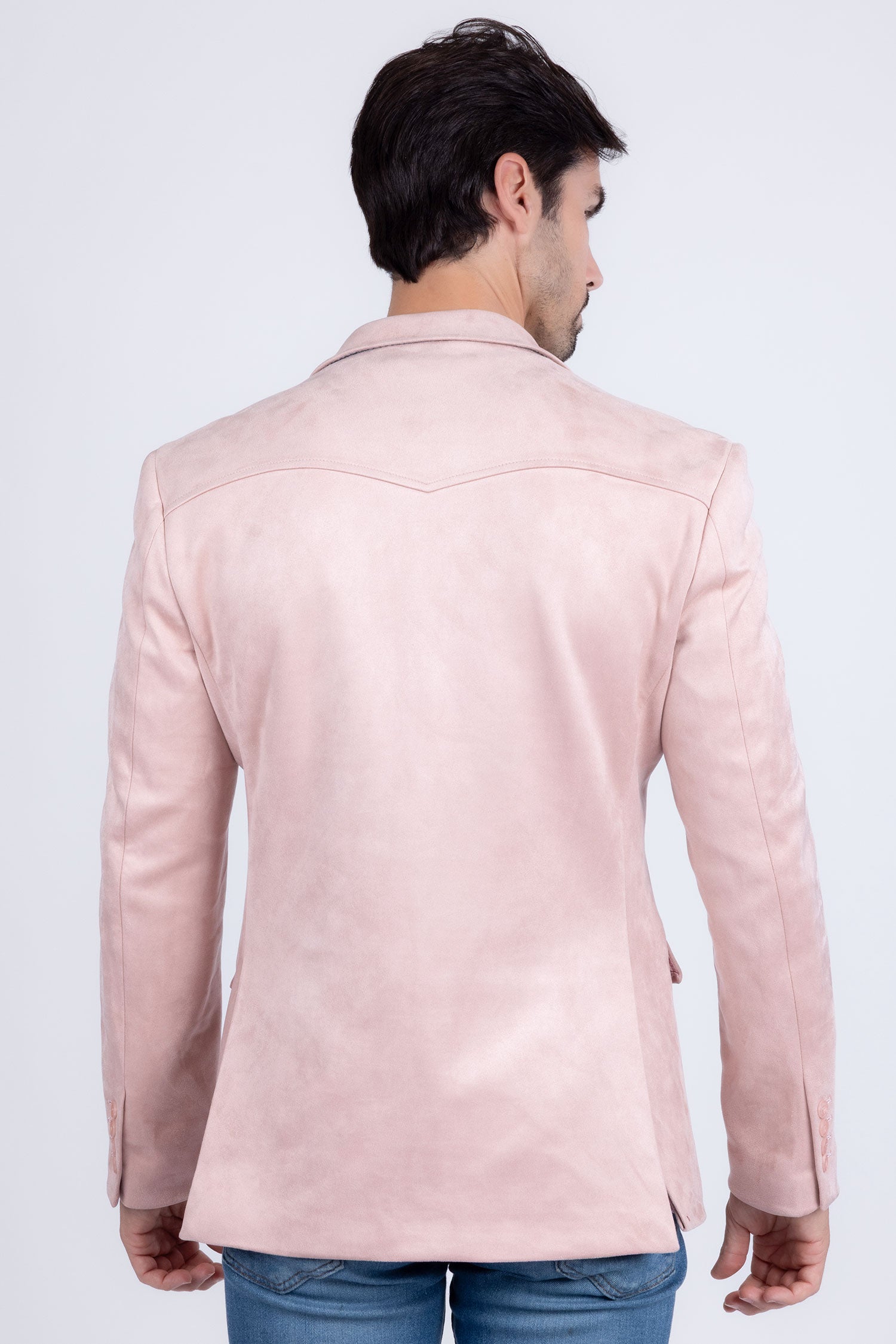 Barabas Men's Suede Matte Solid Peak Lapel Blazer 4BL56 Pink