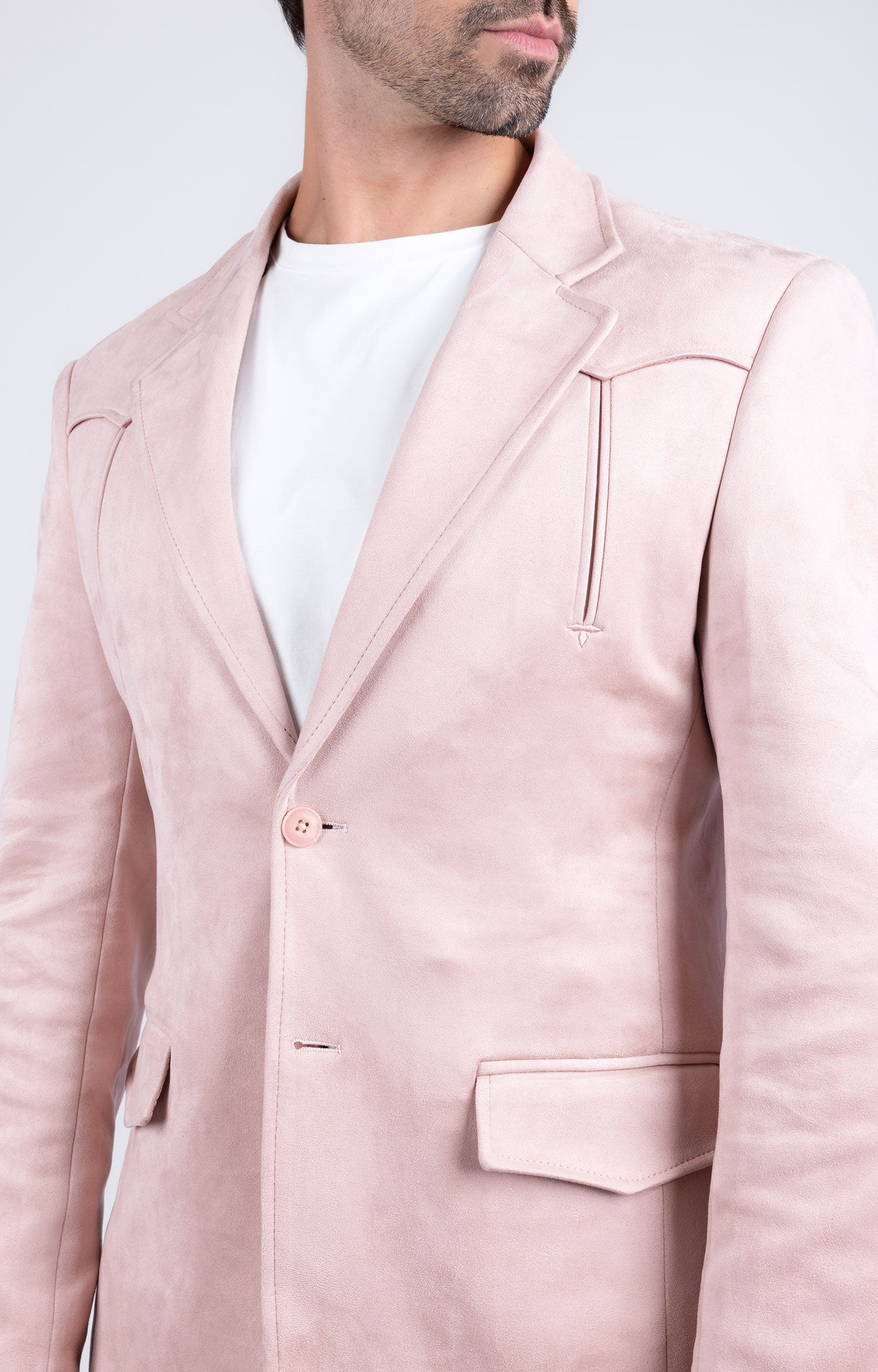 Barabas Men's Suede Matte Solid Peak Lapel Blazer 4BL56 Pink