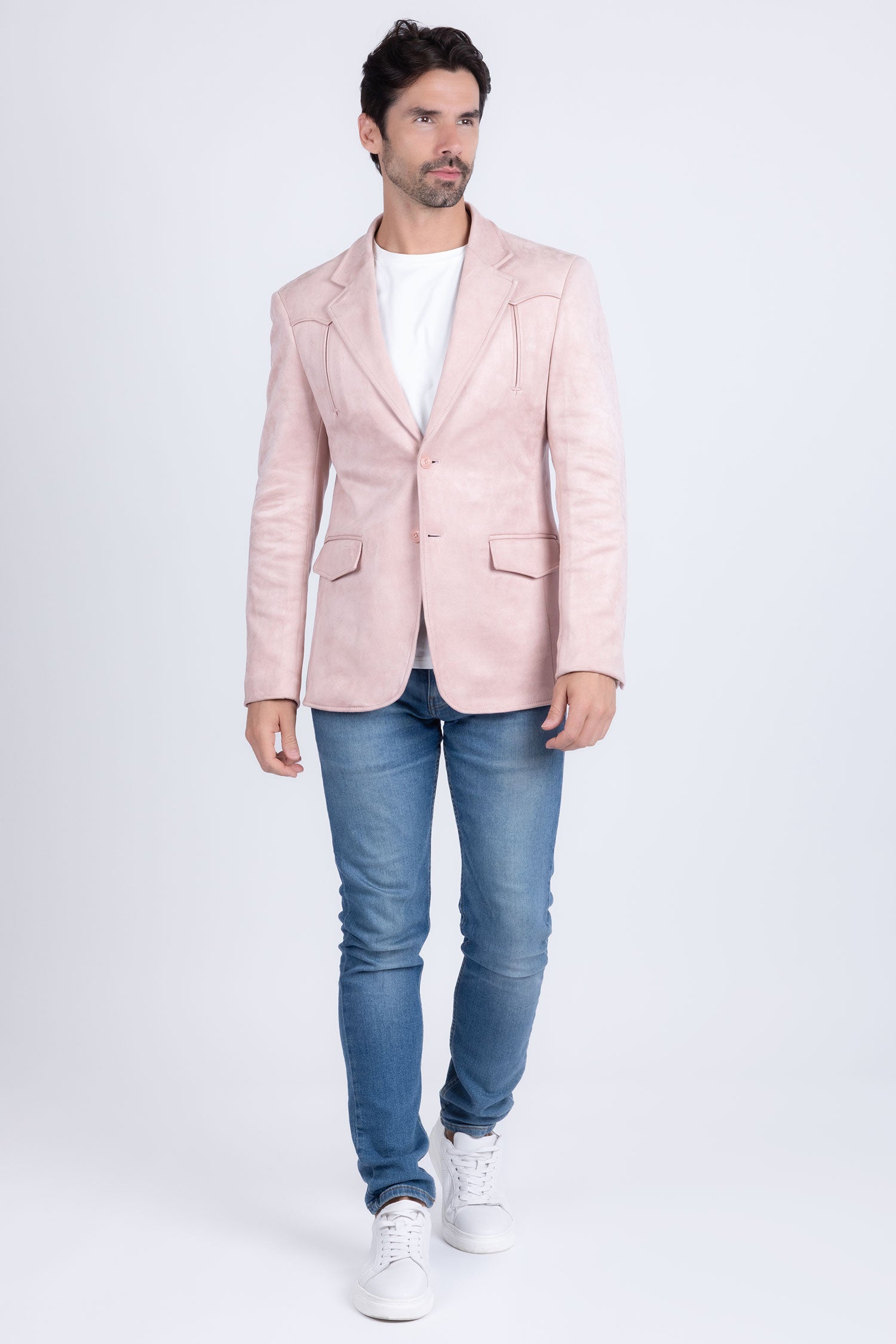Barabas Men's Suede Matte Solid Peak Lapel Blazer 4BL56 Pink