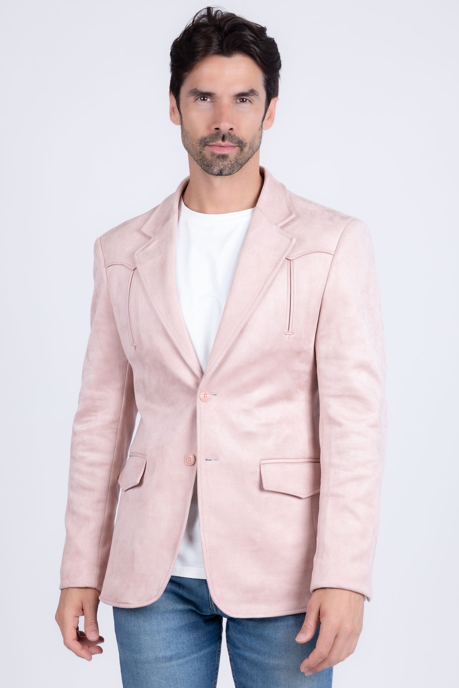 Barabas Men's Suede Matte Solid Peak Lapel Blazer 4BL56 Pink