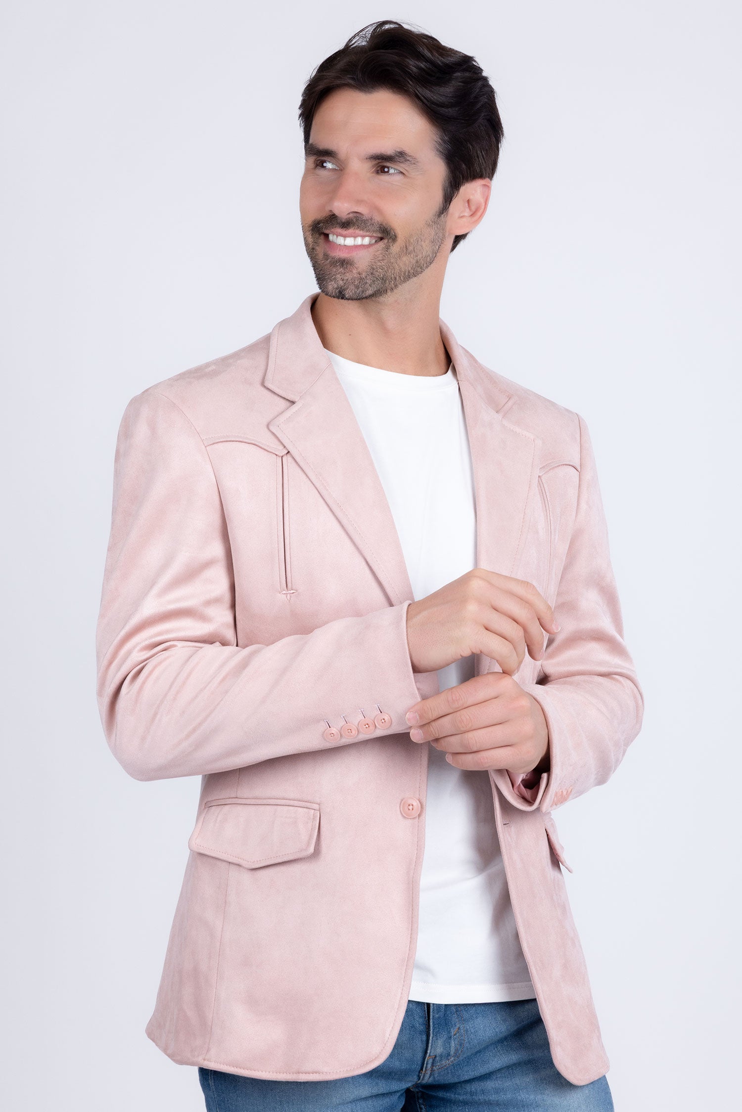 Barabas Men's Suede Matte Solid Peak Lapel Blazer 4BL56 Pink