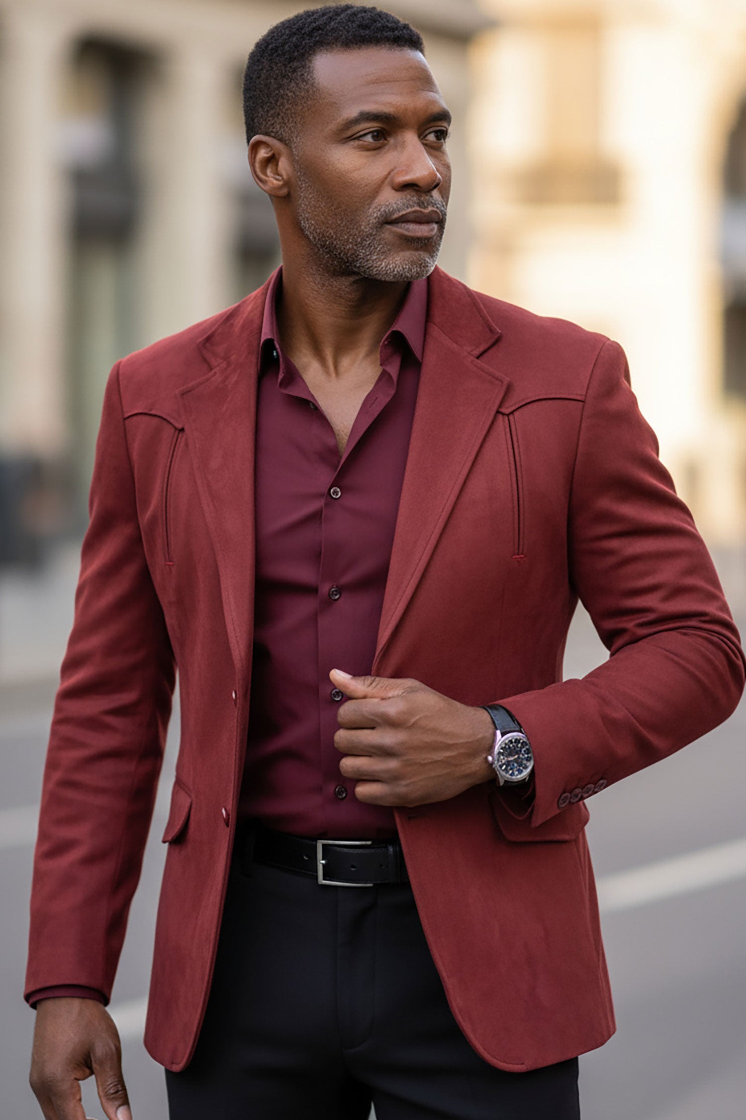 Barabas Men's Velvet Matte Solid Peak Lapel Blazer 4BL56 Red