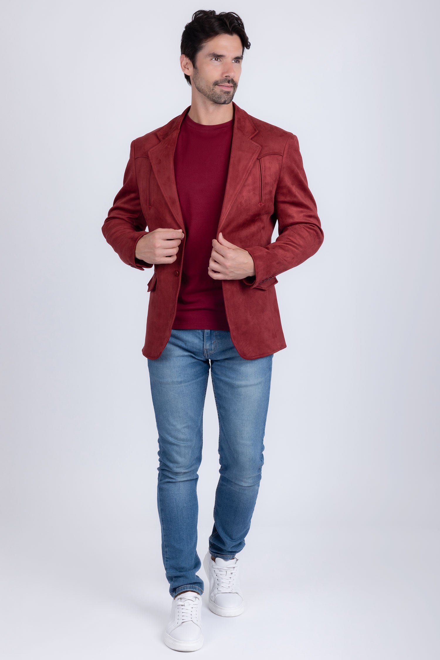 Barabas Men's Suede Matte Solid Peak Lapel Blazer 4BL56 Red
