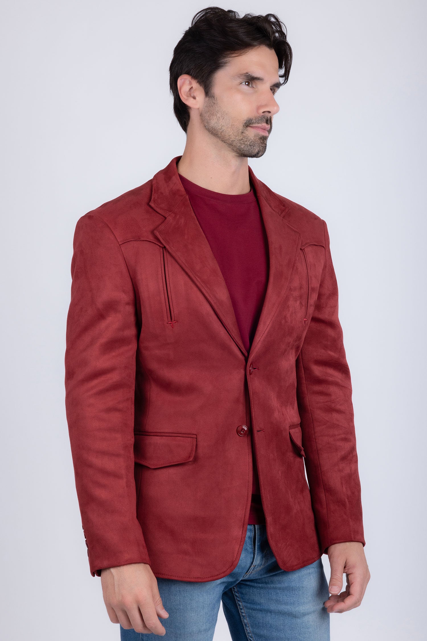 Barabas Men's Suede Matte Solid Peak Lapel Blazer 4BL56 Red