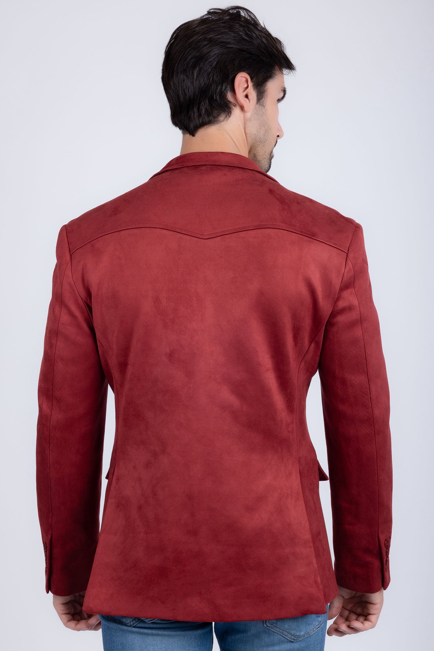 Barabas Men's Suede Matte Solid Peak Lapel Blazer 4BL56 Red