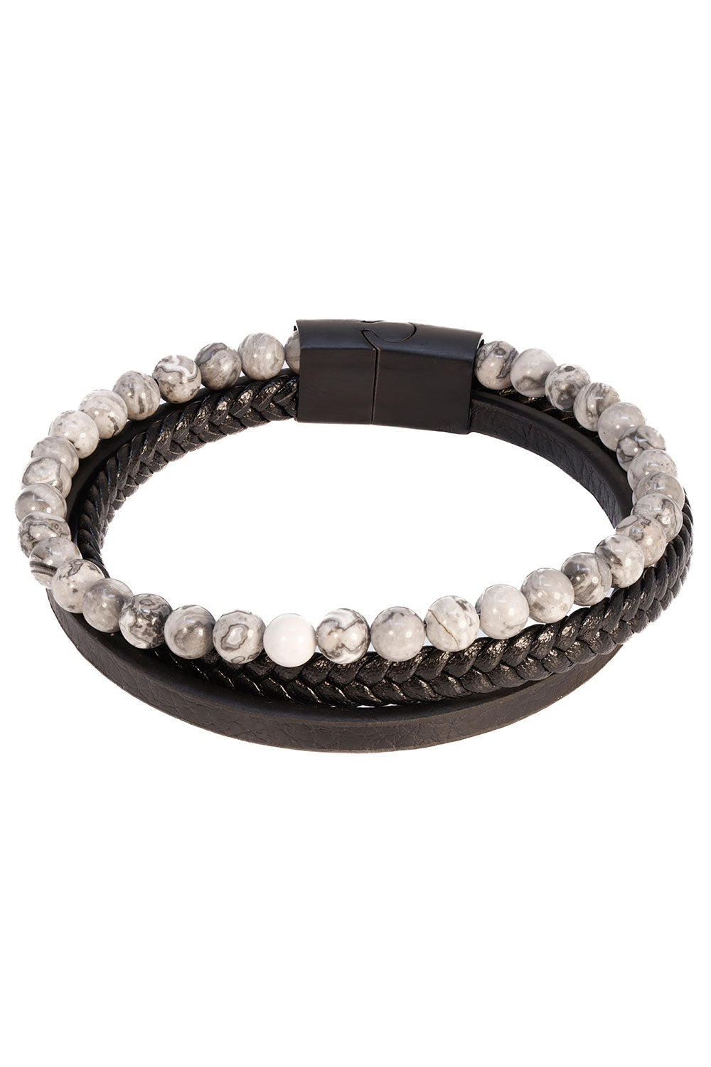 Barabas Unisex Multi-Layer Beaded Bangle Bracelets 4BMS06 Black Grey