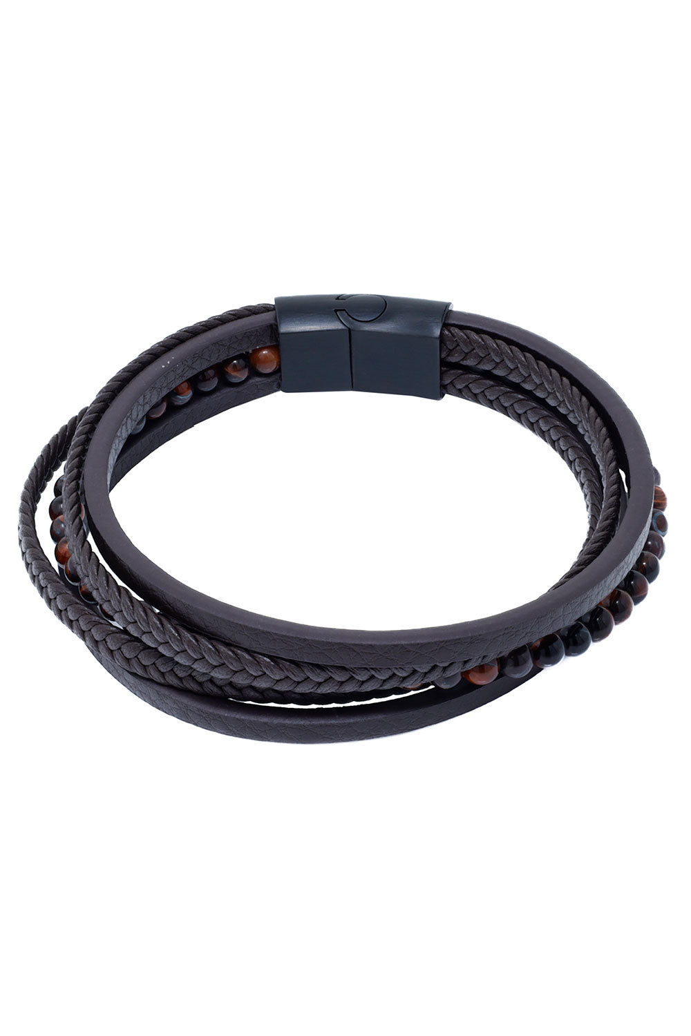 Barabas Unisex Obsidian Multi-Layer Leather Bangle Bracelets 4BMS07 Brown