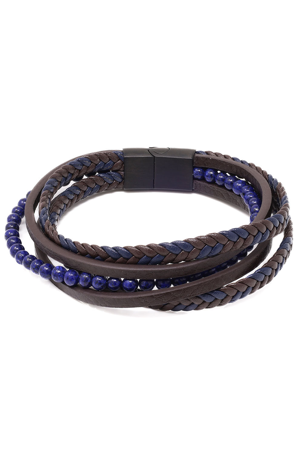 Barabas Unisex Beaded Multi-Layer Leather Magnetic Bracelets 4BMS08 Coffee Navy