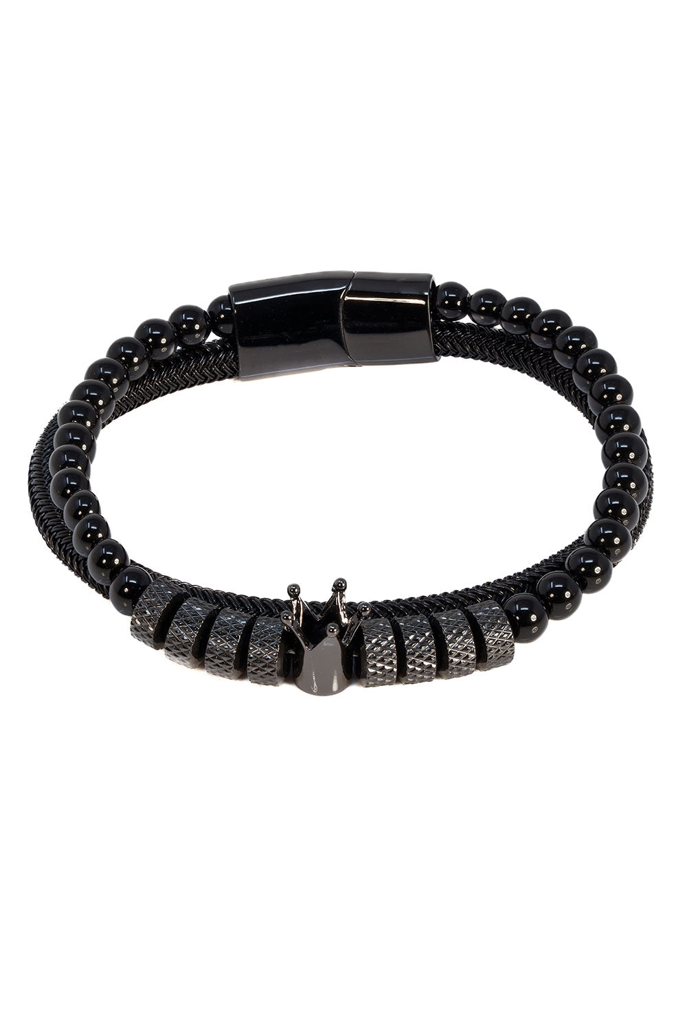 Barabas Unisex Obsidian Stone Braided Rope Crown Bracelets 4BMS13 Black