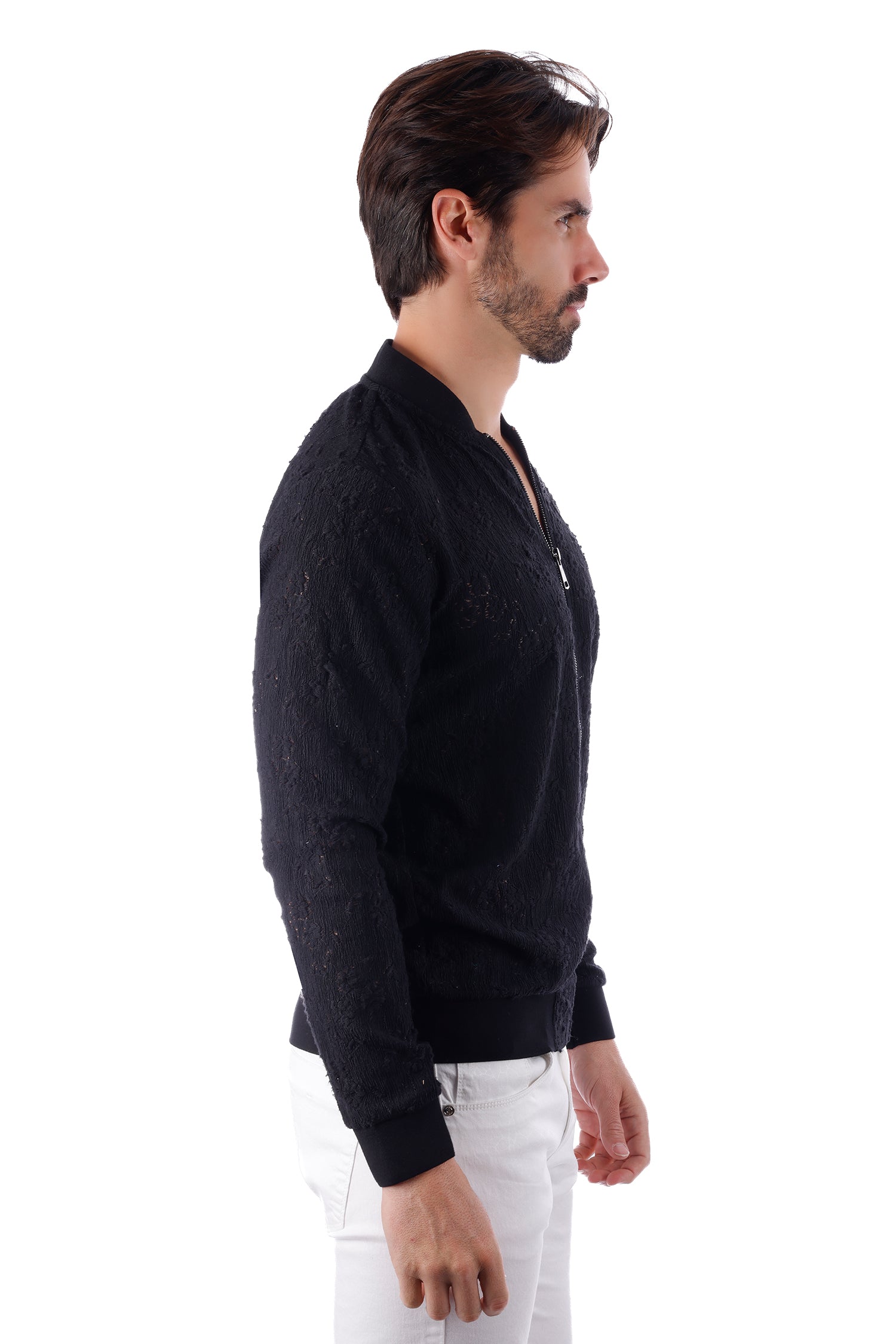 Barabas Men's See Through Floral Breathable Bomber Jacket 4BPS03 Black