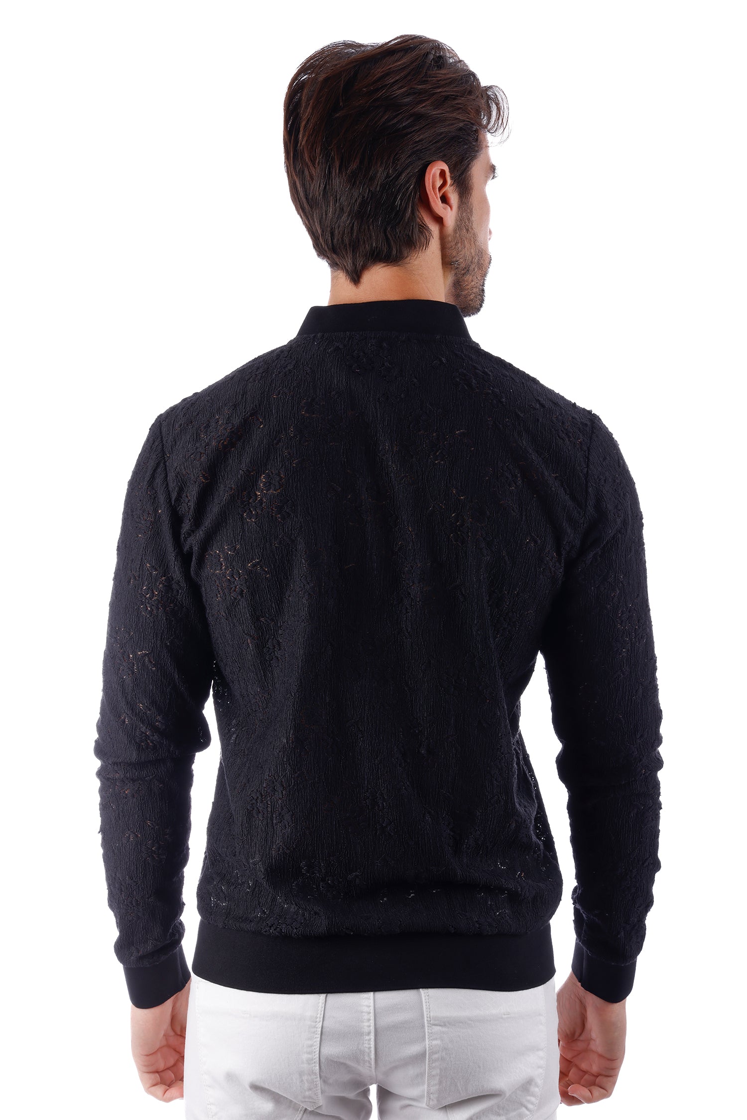Barabas Men's See Through Floral Breathable Bomber Jacket 4BPS03 Black